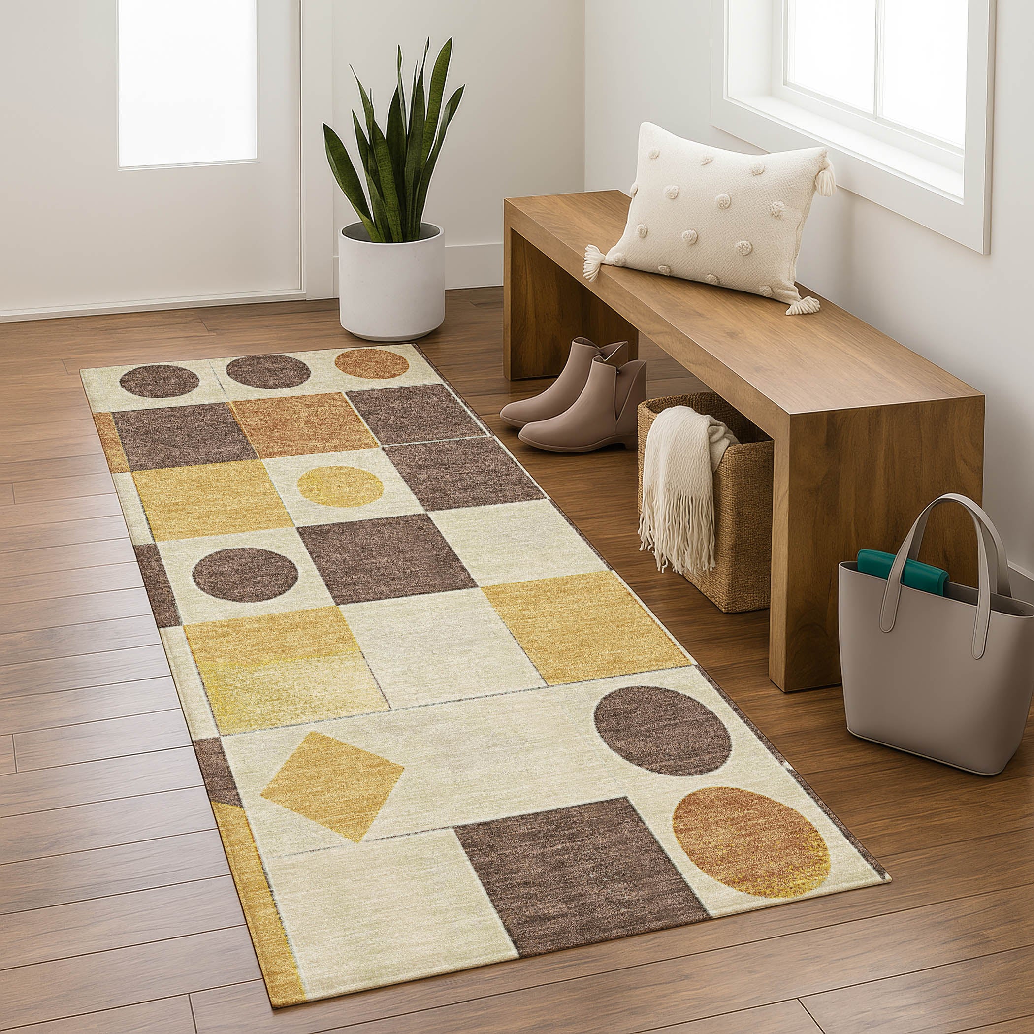 Istanbul Machine Washable Transitional Brown Rug 2'3" x 7'6" #shape_Runner