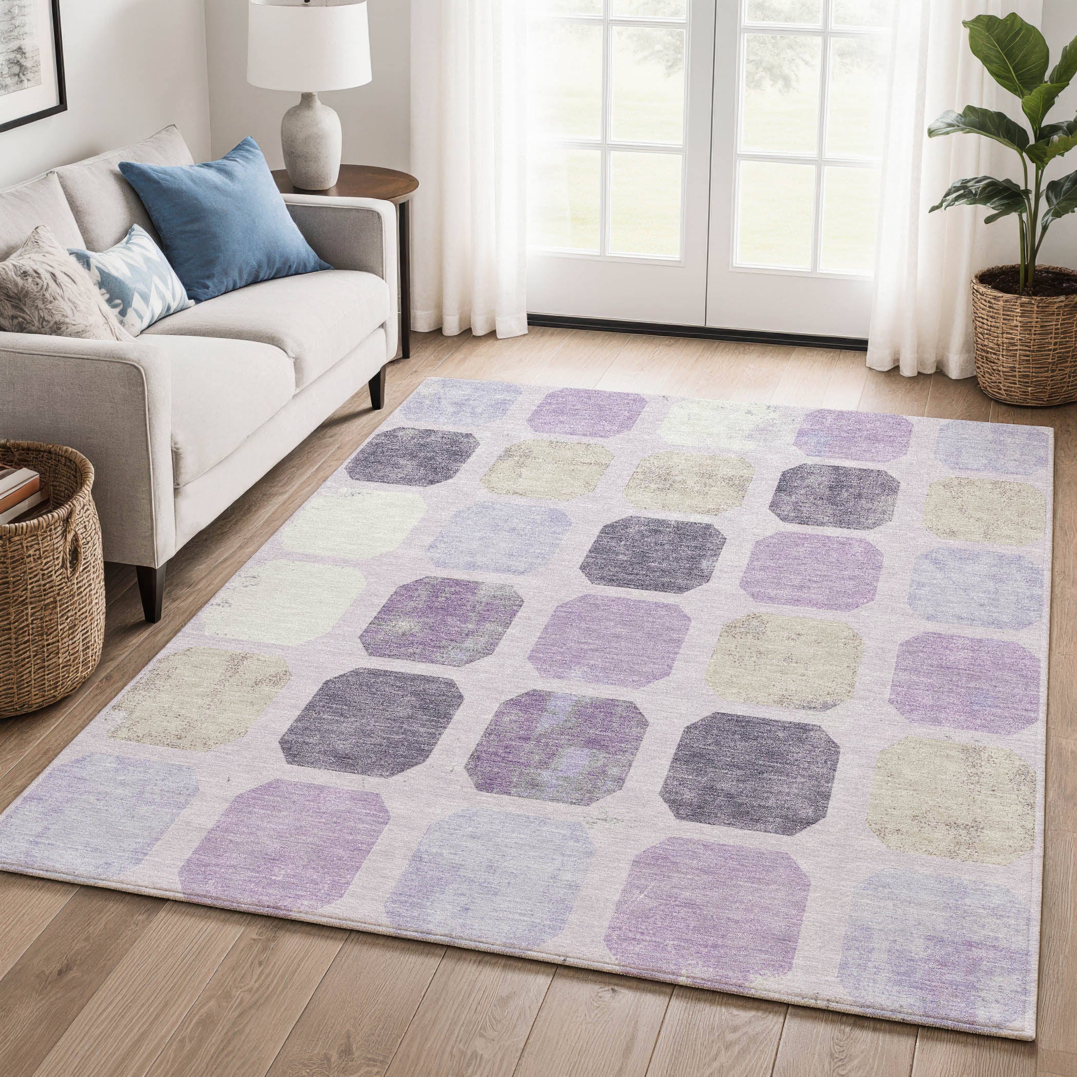 Dublin Machine Washable Transitional Lavender Purple Rug 2'6" x 3'10" #shape_Rectangle