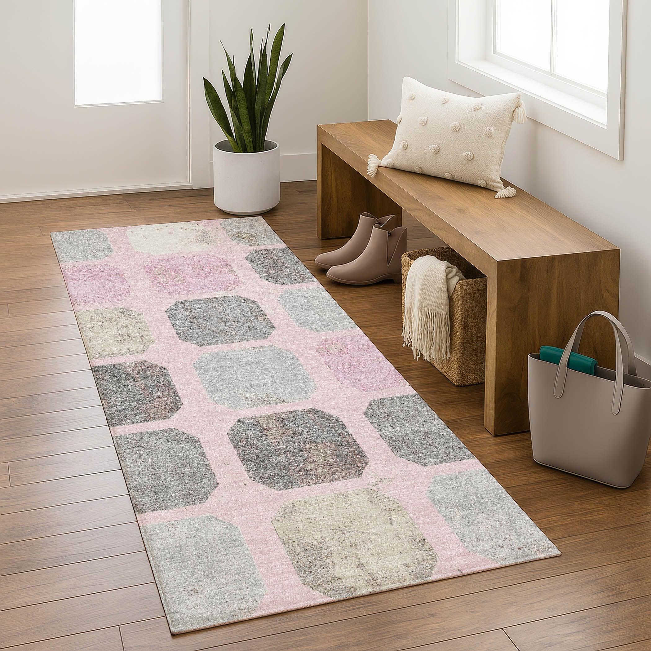 Dublin Machine Washable Transitional Pink Rug 2'3" x 7'6" #shape_Runner