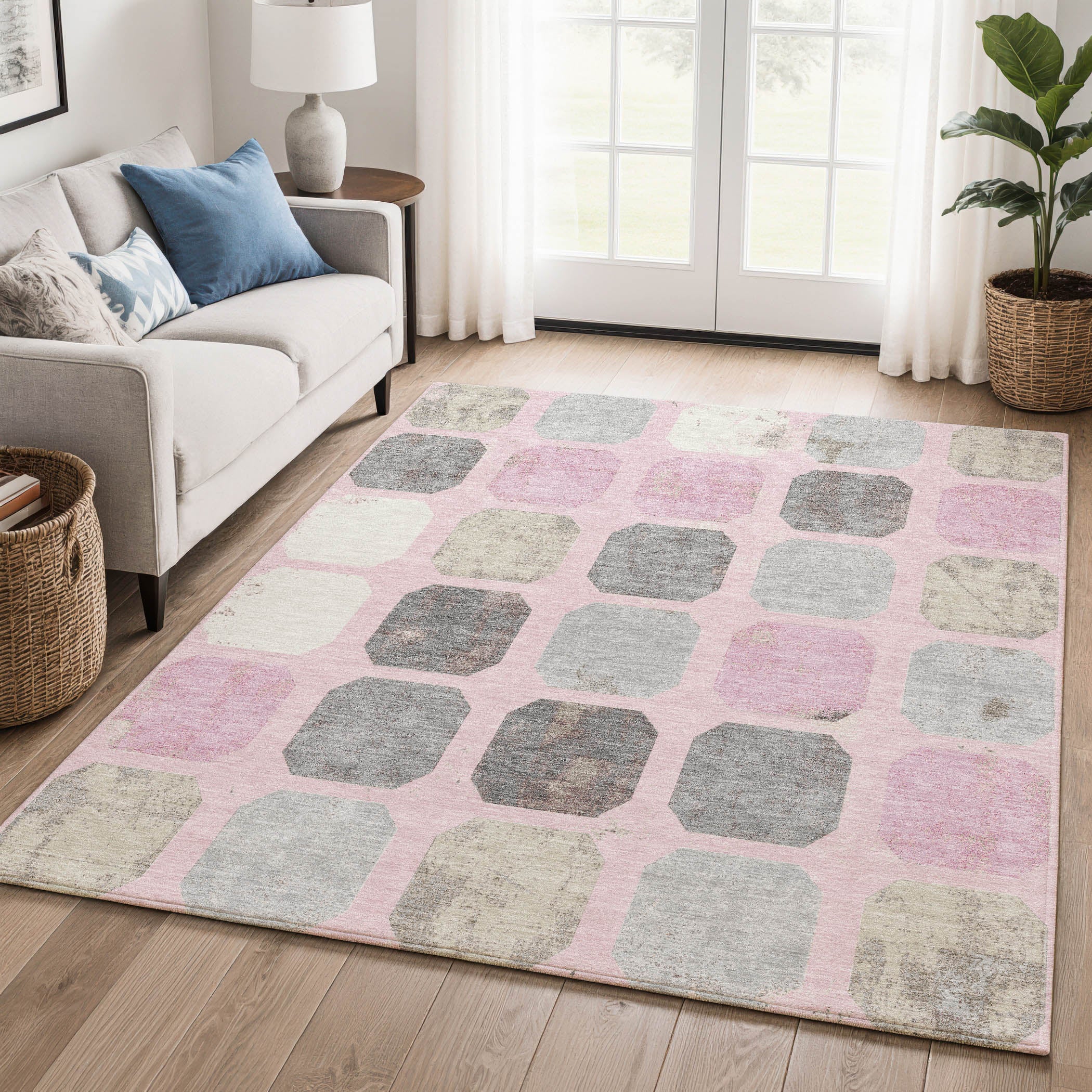 Dublin Machine Washable Transitional Pink Rug 2'6" x 3'10" #shape_Rectangle
