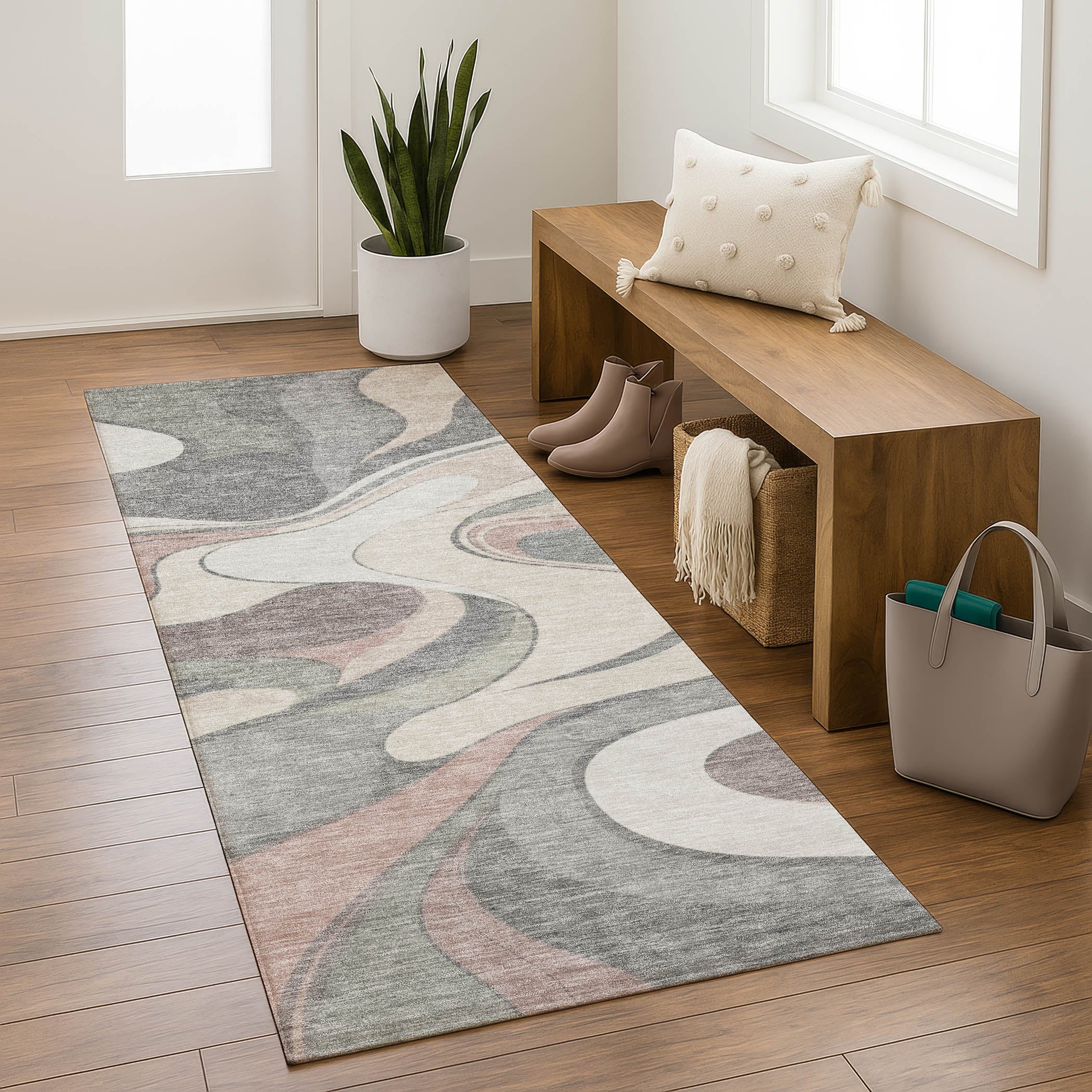 Reykjavik Machine Washable Transitional Beige Brown Rug 2'3" x 7'6" #shape_Runner