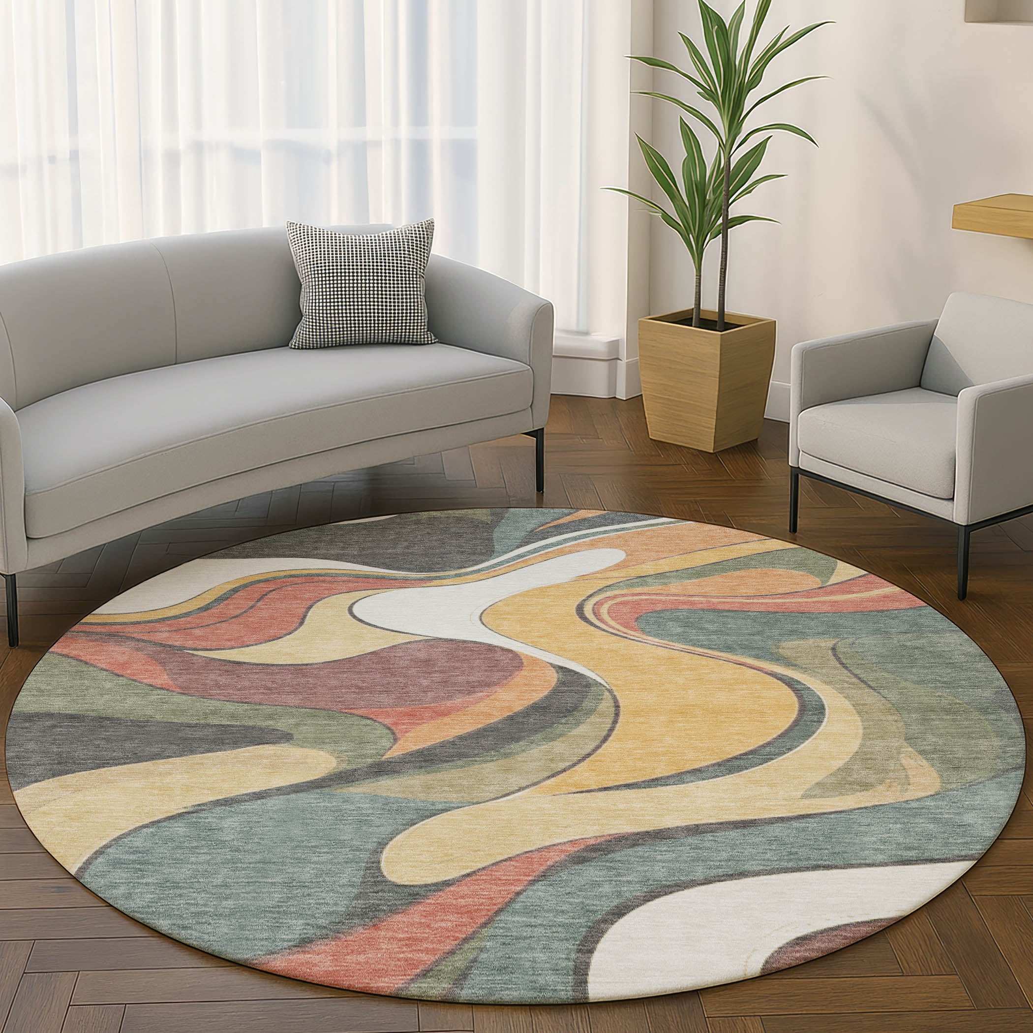 Reykjavik Machine Washable Transitional Gold Rug 8' x 8' #shape_Round
