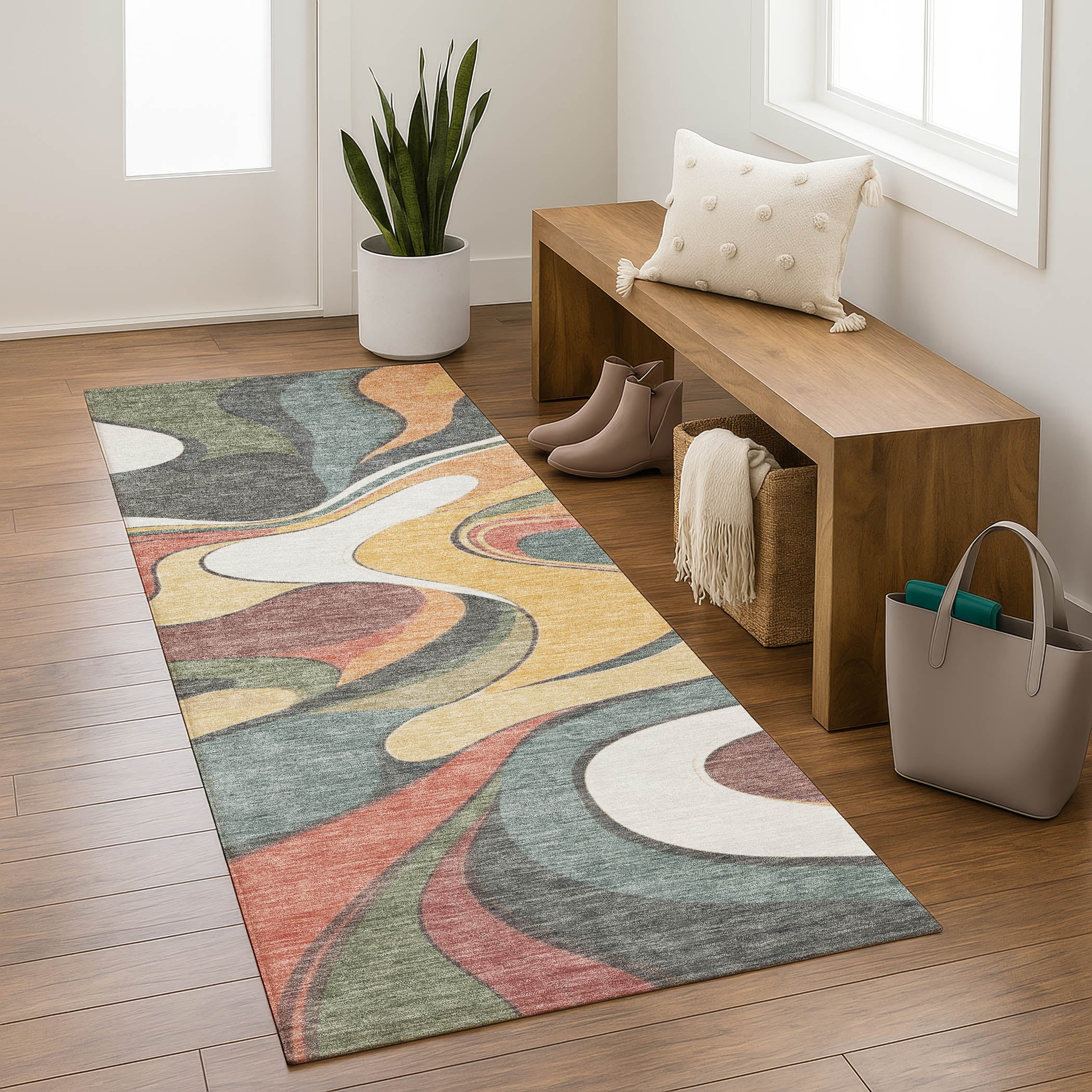 Reykjavik Machine Washable Transitional Gold Rug 2'3" x 7'6" #shape_Runner