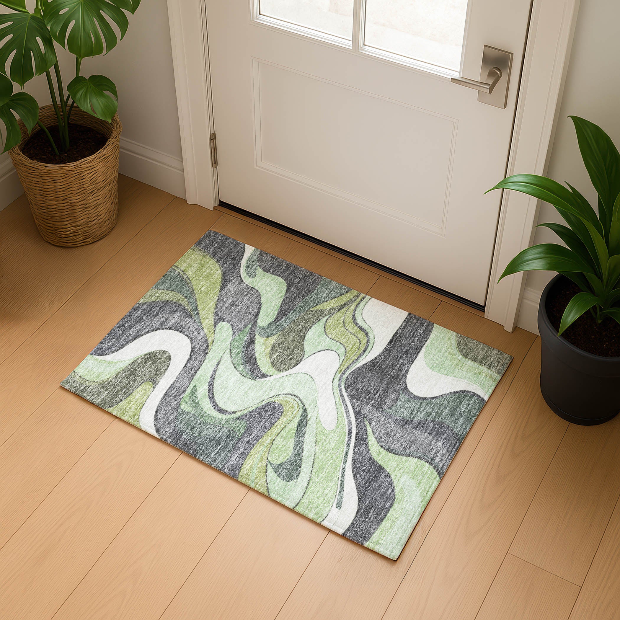 Reykjavik Machine Washable Transitional Green Rug 1'8" x 2'6" #shape_Rectangle