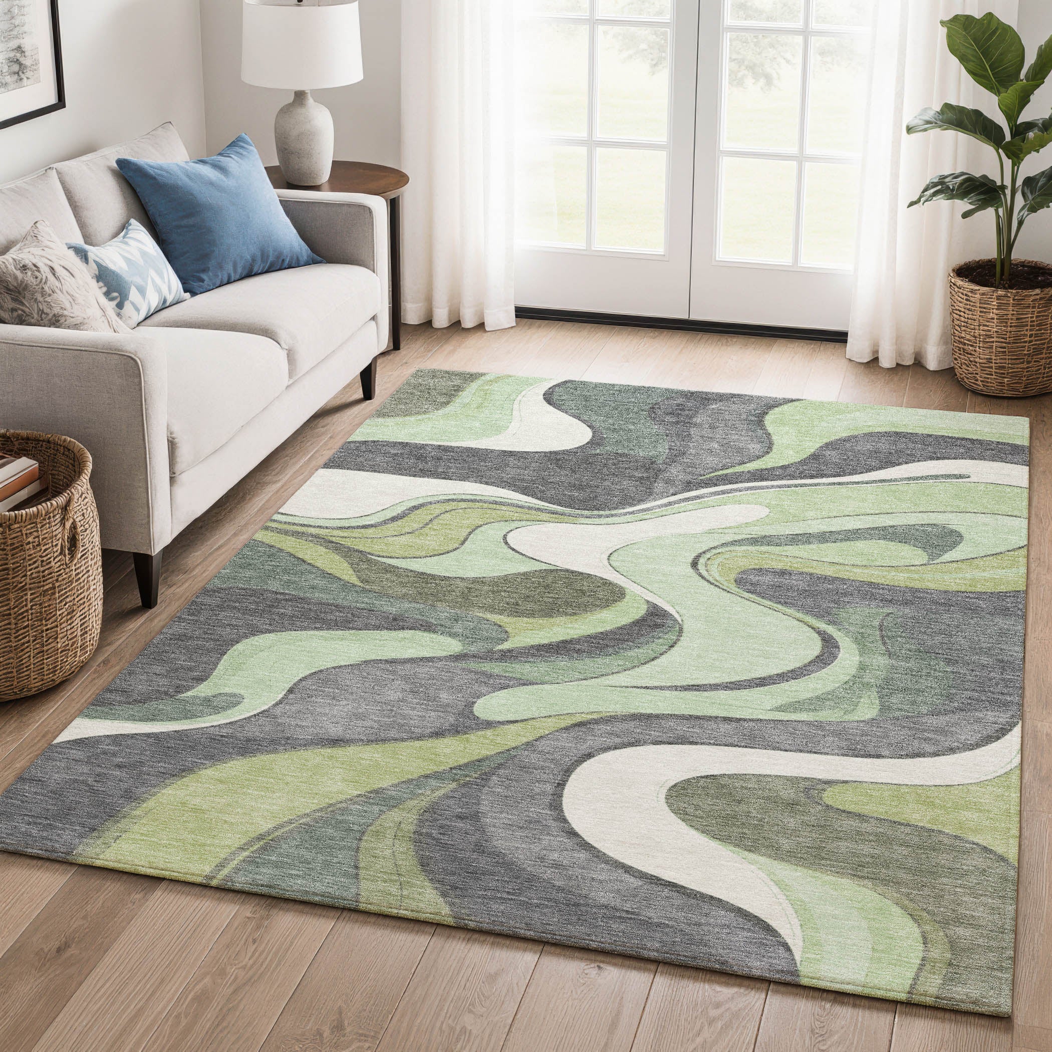 Reykjavik Machine Washable Transitional Green Rug 2'6" x 3'10" #shape_Rectangle