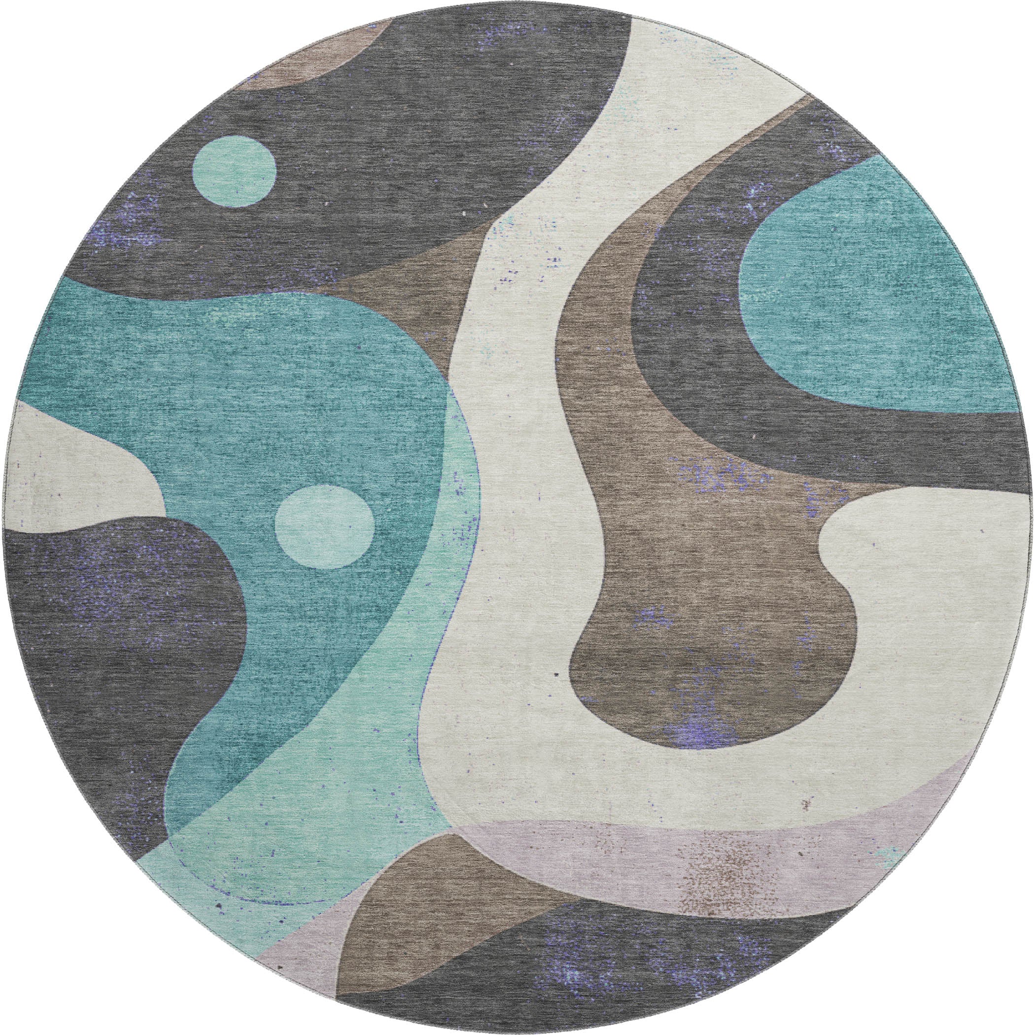 Tallinn Machine Washable Transitional Teal Rug 8' x 8' #shape_Round