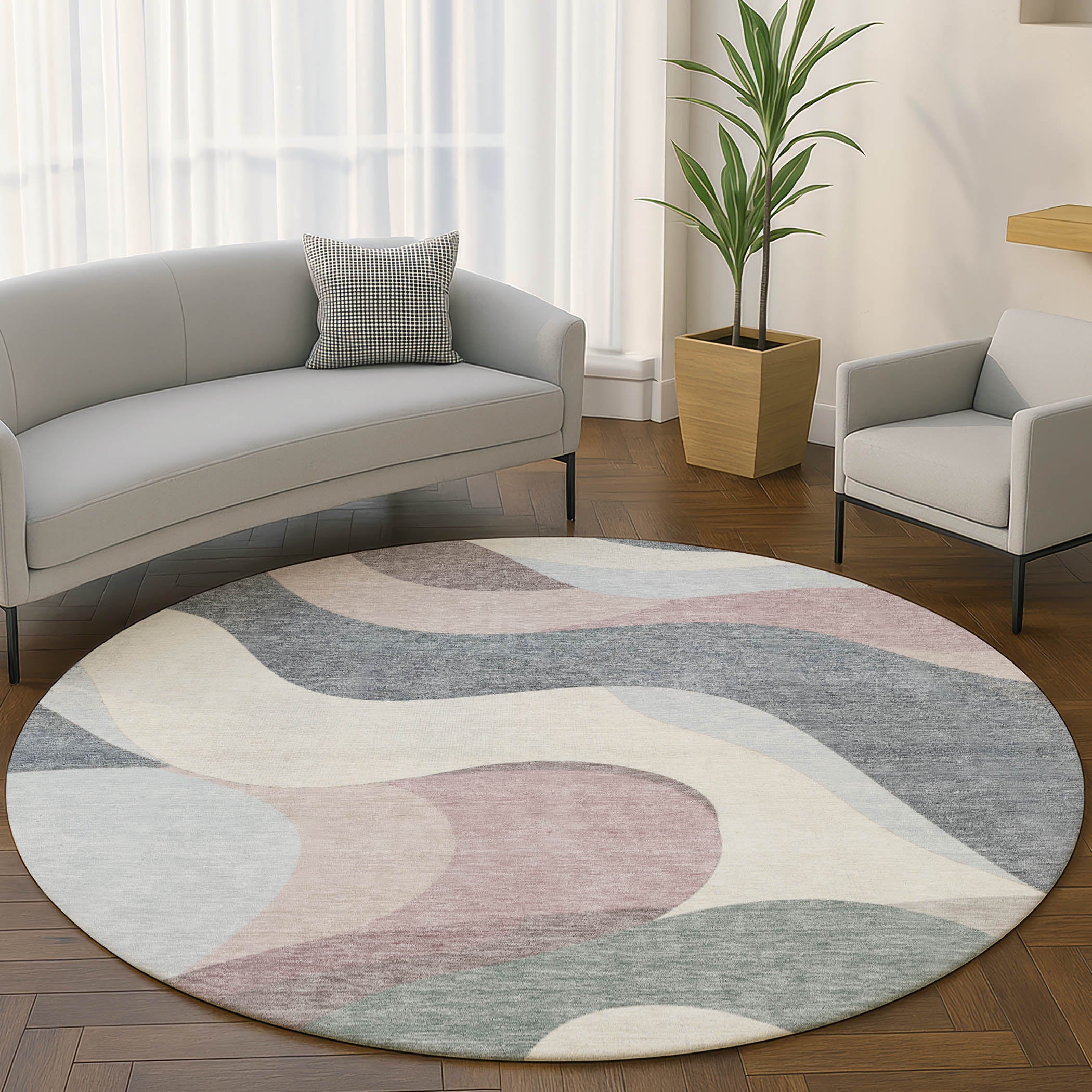 Reykjavik Machine Washable Transitional Blush Pink Rug 8' x 8' #shape_Round