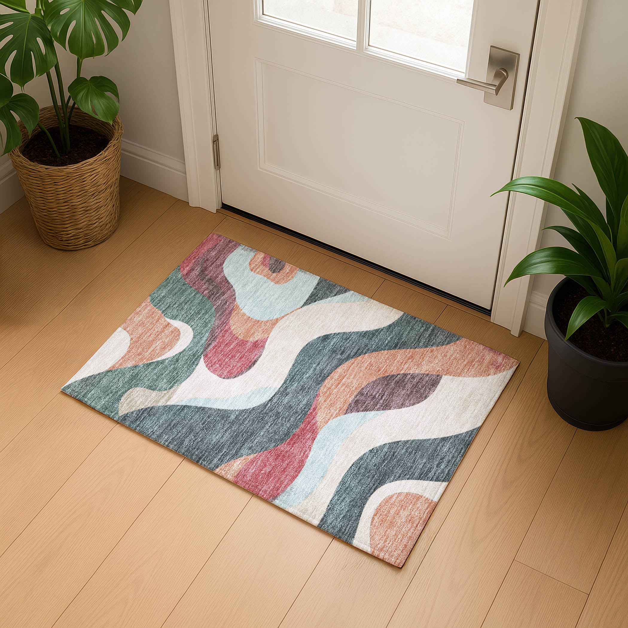 Reykjavik Machine Washable Transitional Coral Orange Rug 1'8" x 2'6" #shape_Rectangle