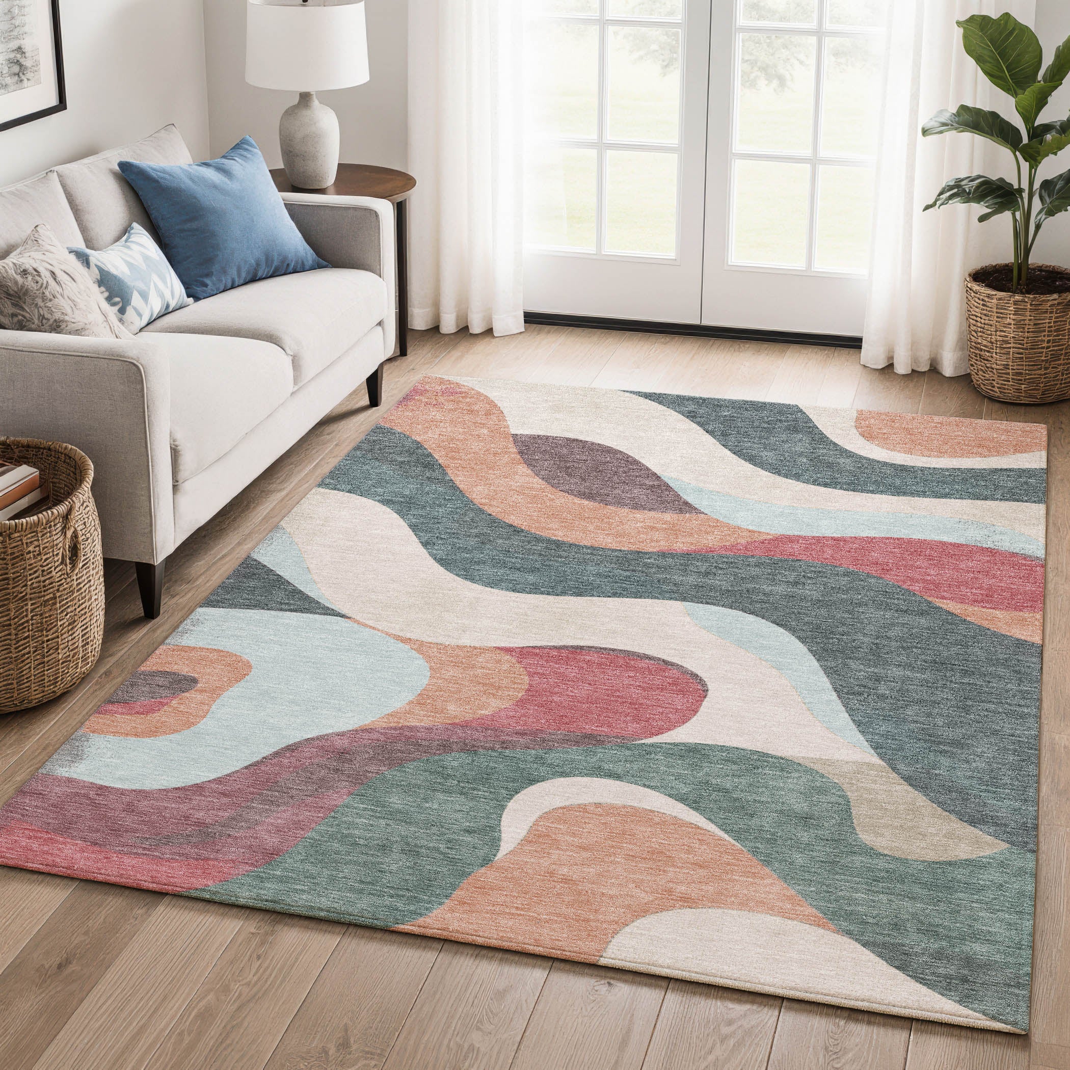 Reykjavik Machine Washable Transitional Coral Orange Rug 2'6" x 3'10" #shape_Rectangle