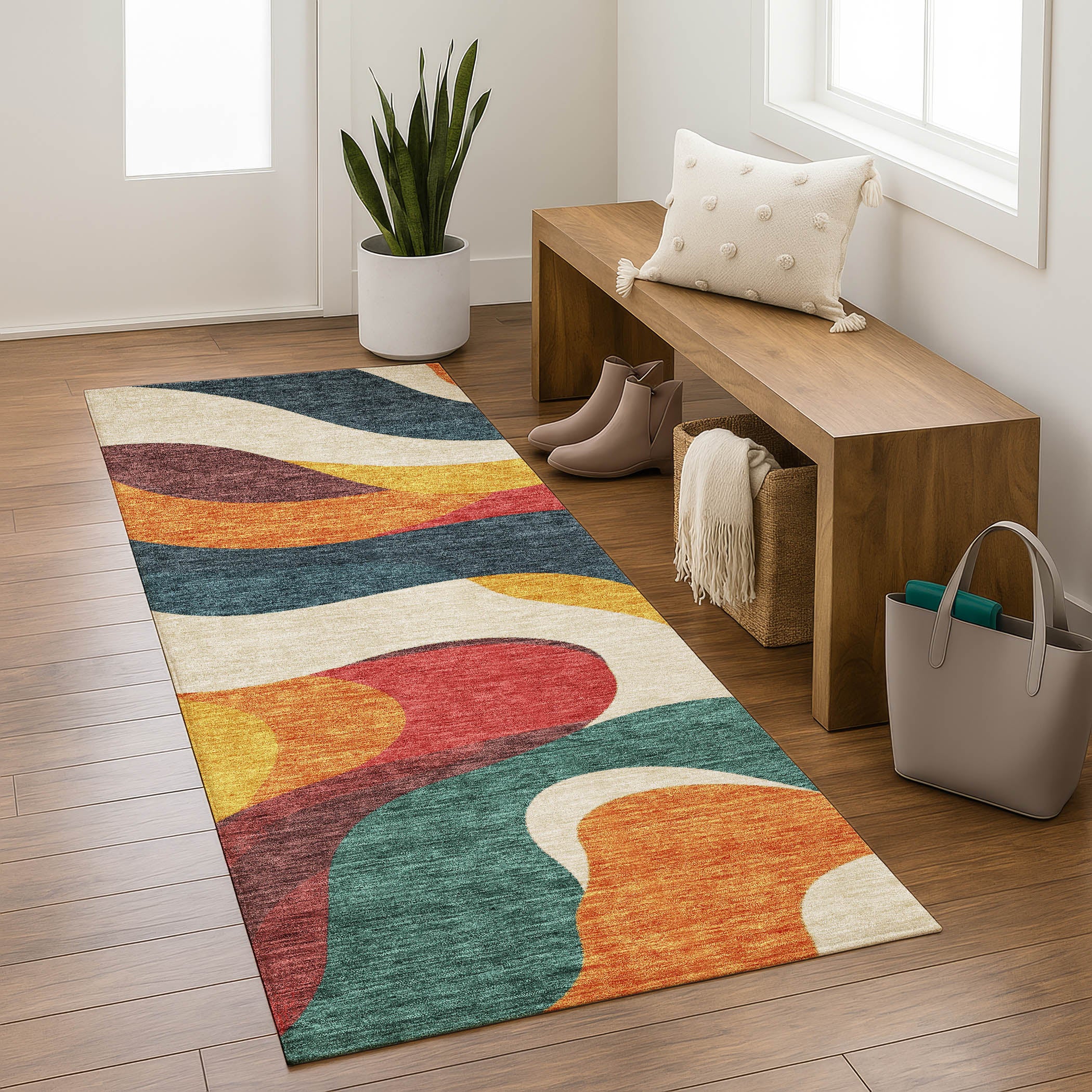 Reykjavik Machine Washable Transitional Orange Rug 2'3" x 7'6" #shape_Runner