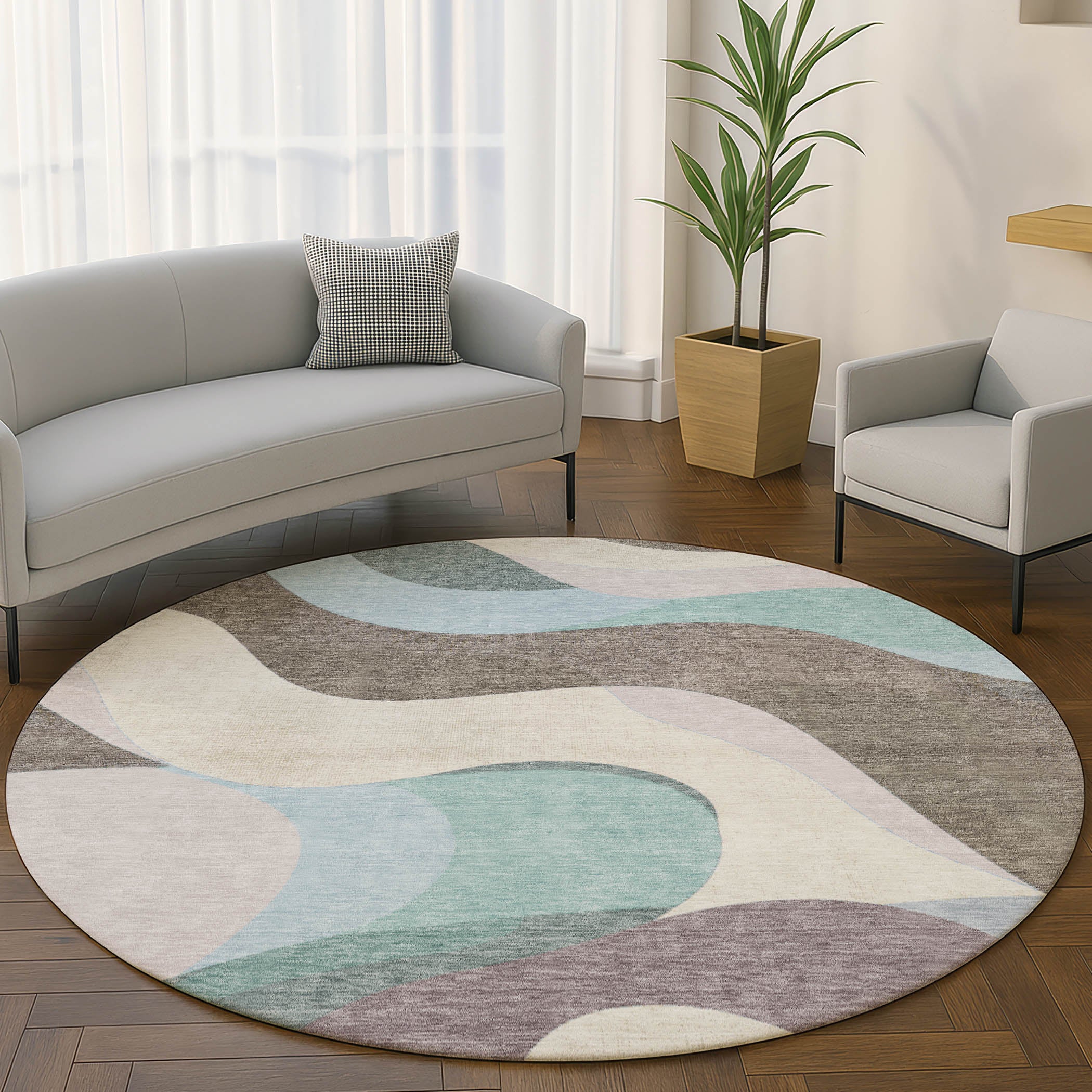 Reykjavik Machine Washable Transitional Taupe Brown Rug 8' x 8' #shape_Round