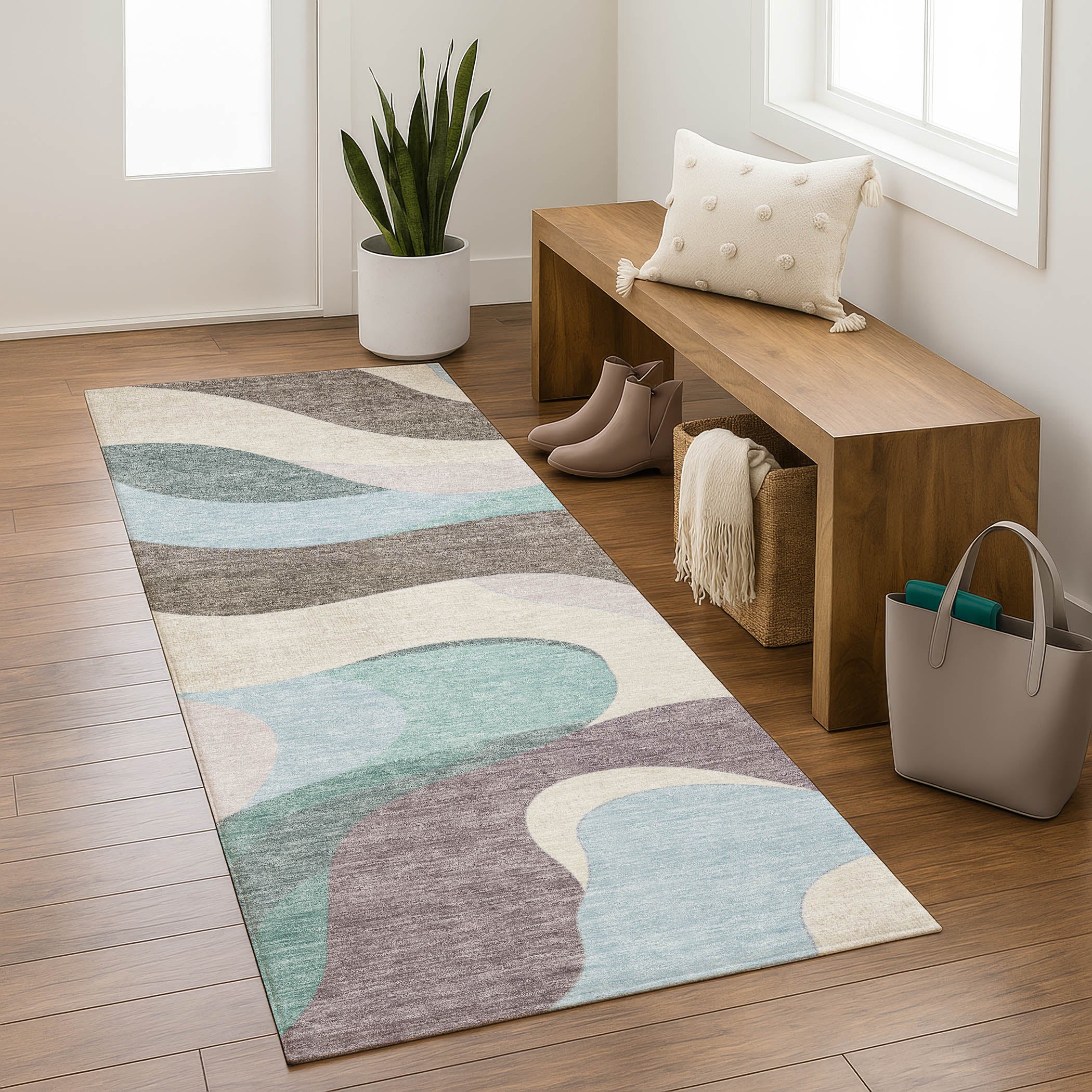 Reykjavik Machine Washable Transitional Taupe Brown Rug 2'3" x 7'6" #shape_Runner