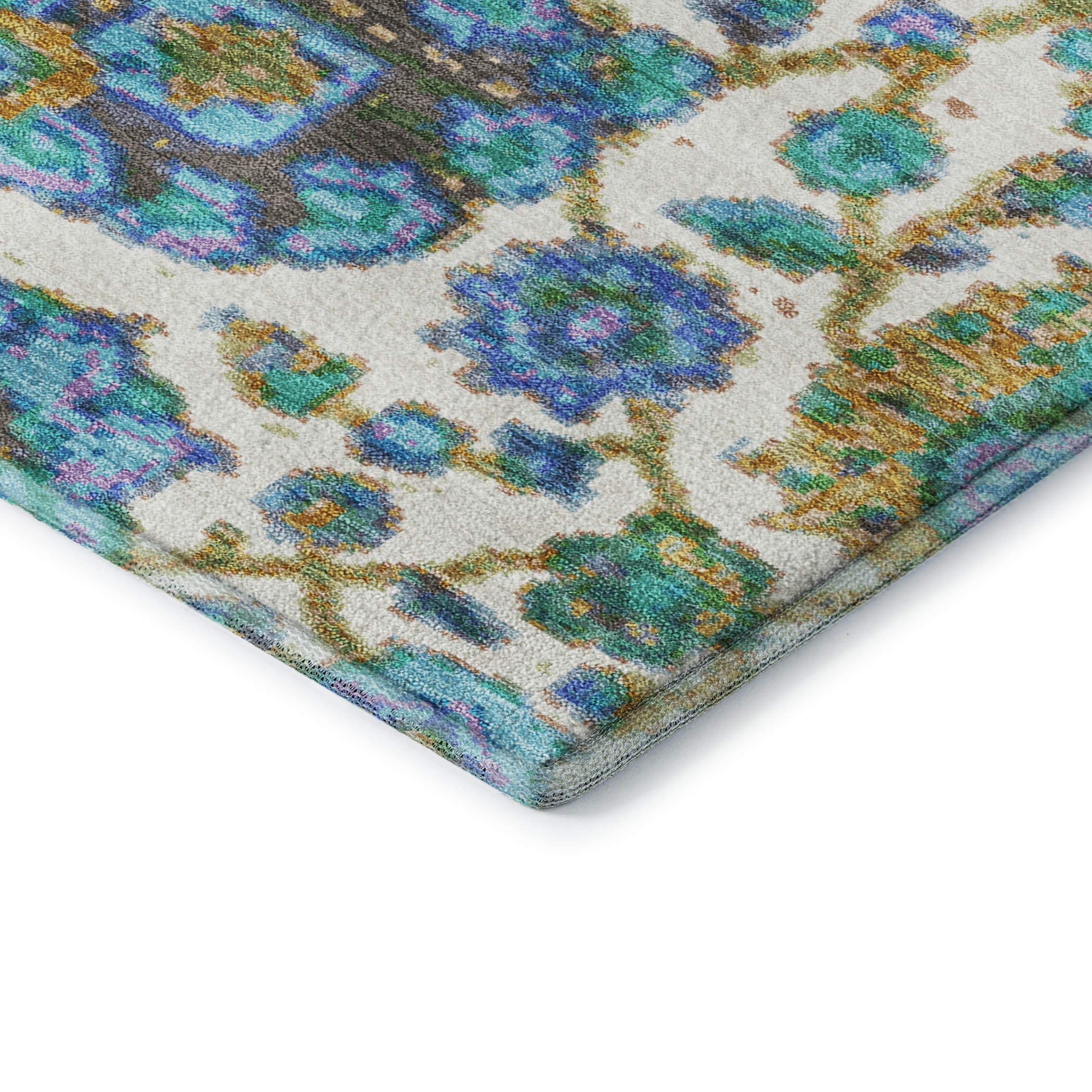 Seoul Machine Washable Traditional Aqua Teal Rug 1'8" x 2'6" #shape_Rectangle