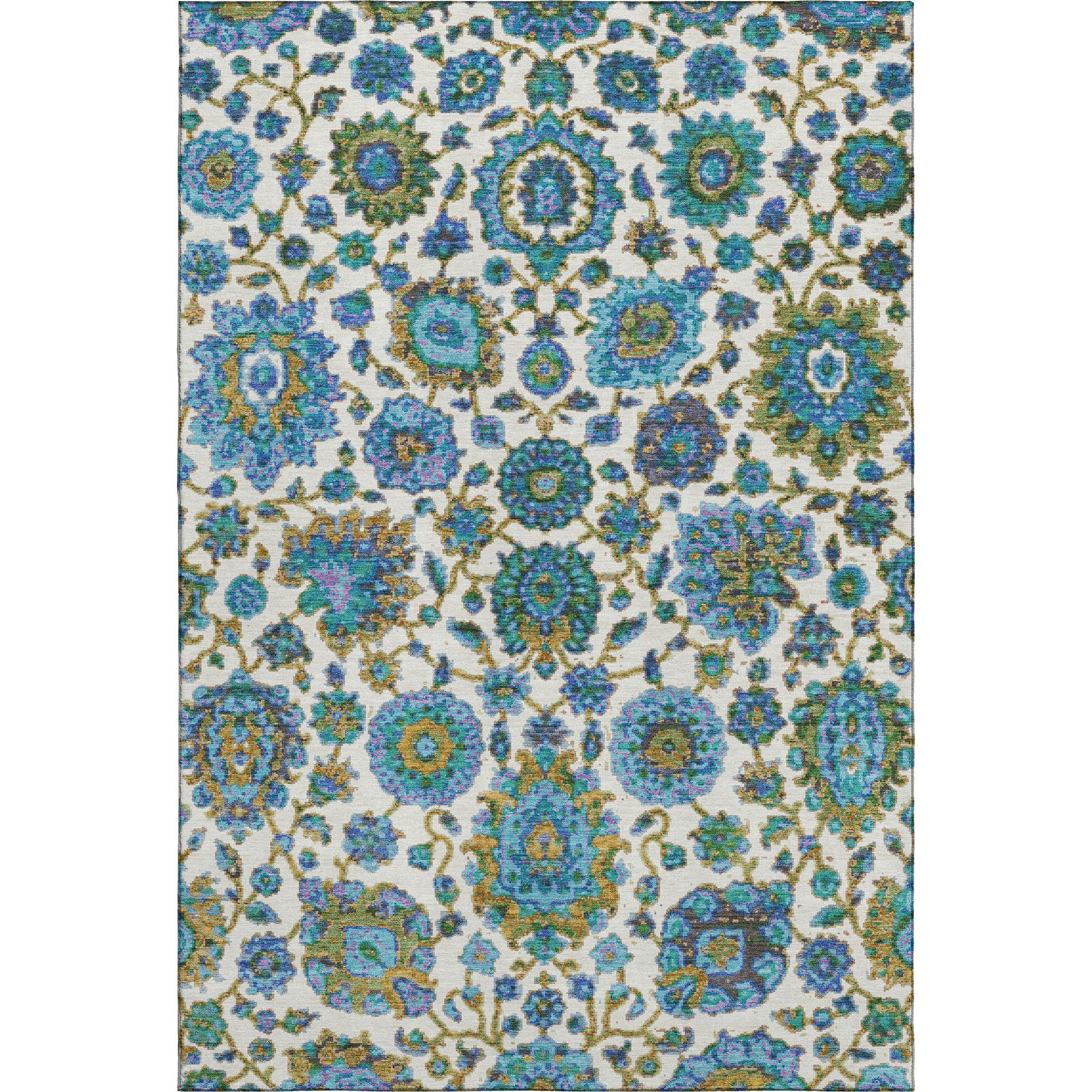 Seoul Machine Washable Traditional Aqua Teal Rug 2'6" x 3'10" #shape_Rectangle