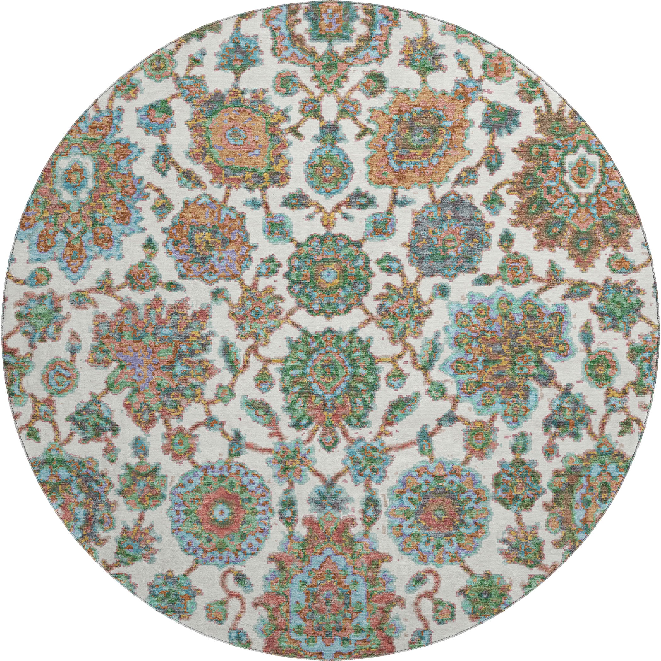 Seoul Machine Washable Traditional Coral Orange Rug 8' x 8' #shape_Round