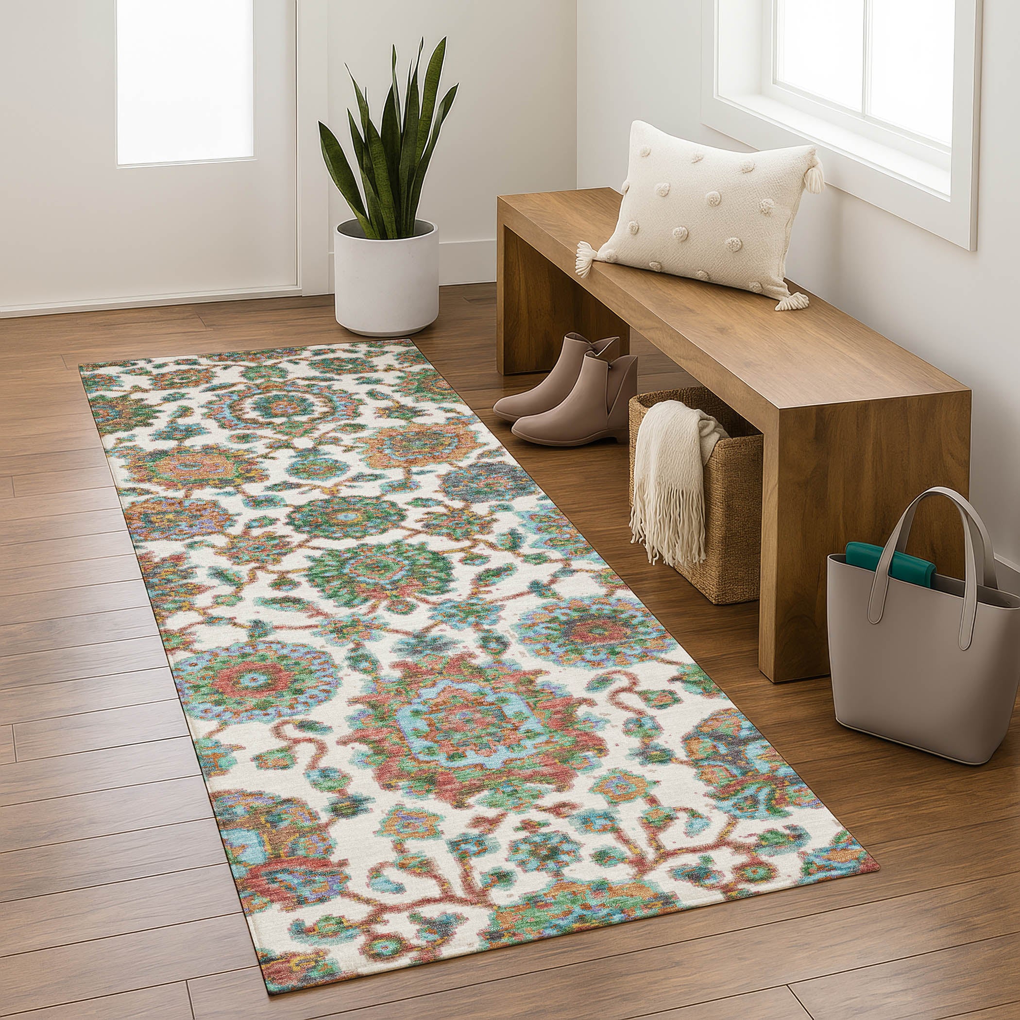Seoul Machine Washable Traditional Coral Orange Rug 2'3" x 7'6" #shape_Runner