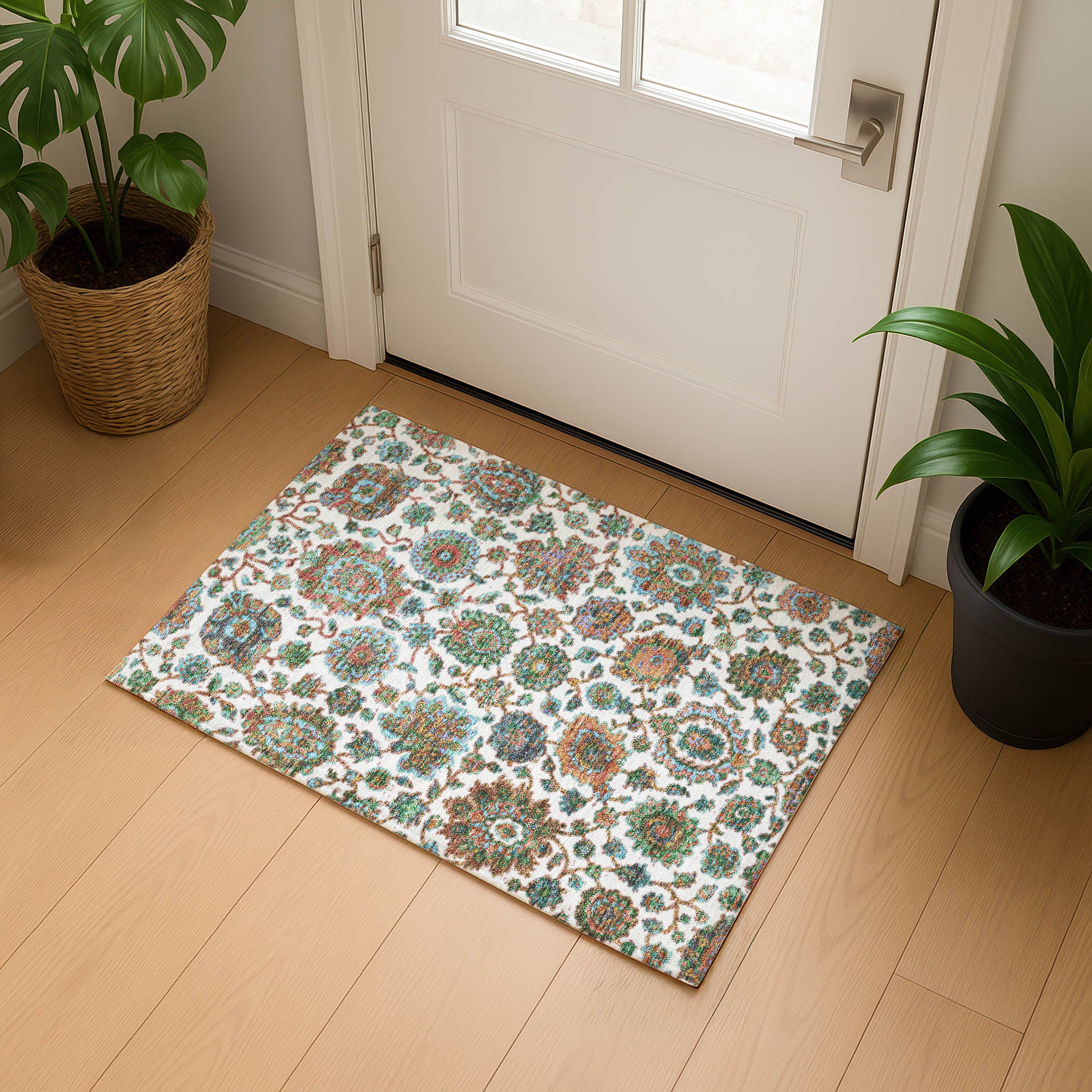 Seoul Machine Washable Traditional Coral Orange Rug 1'8" x 2'6" #shape_Rectangle