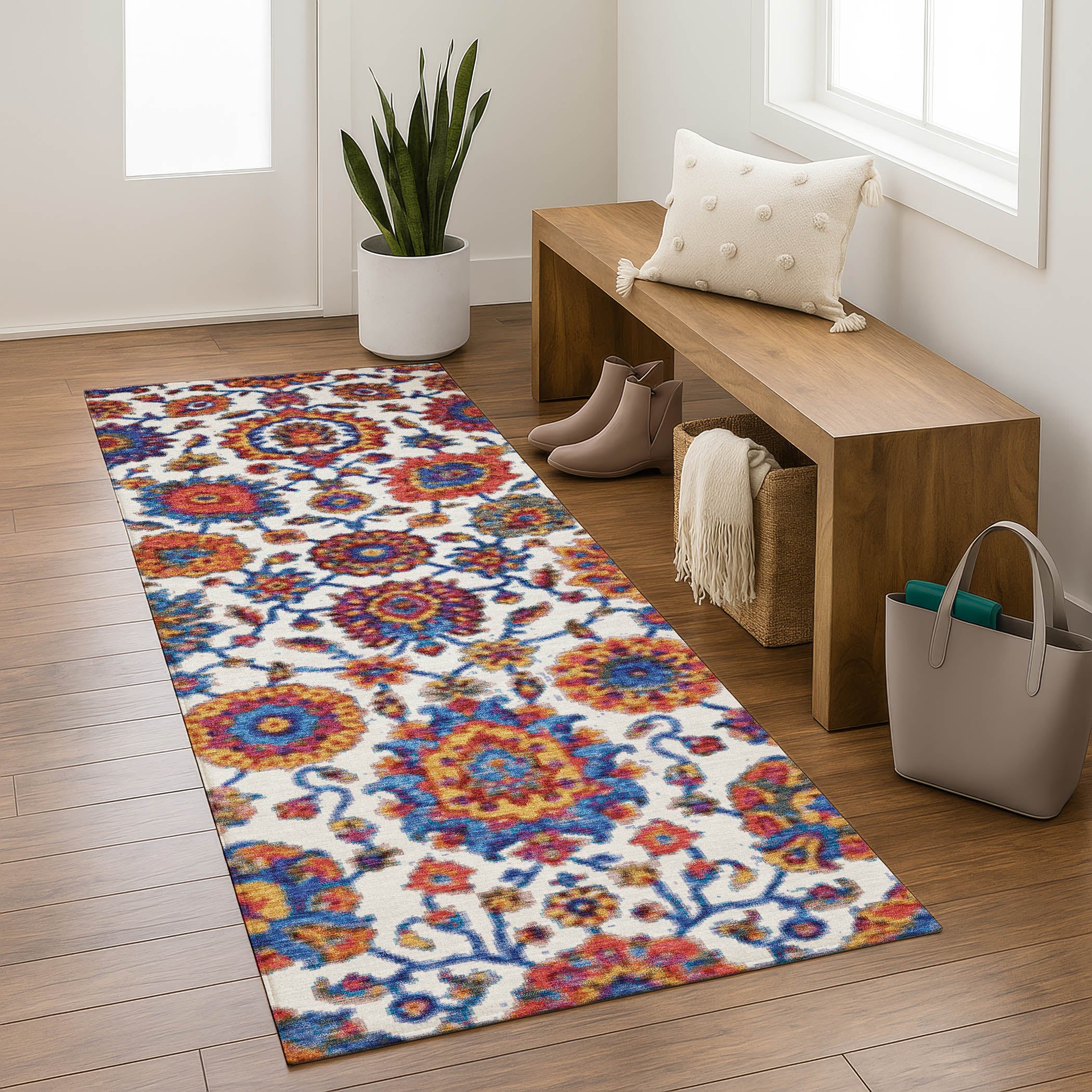 Seoul Machine Washable Traditional Red Rug 2'3" x 7'6" #shape_Runner