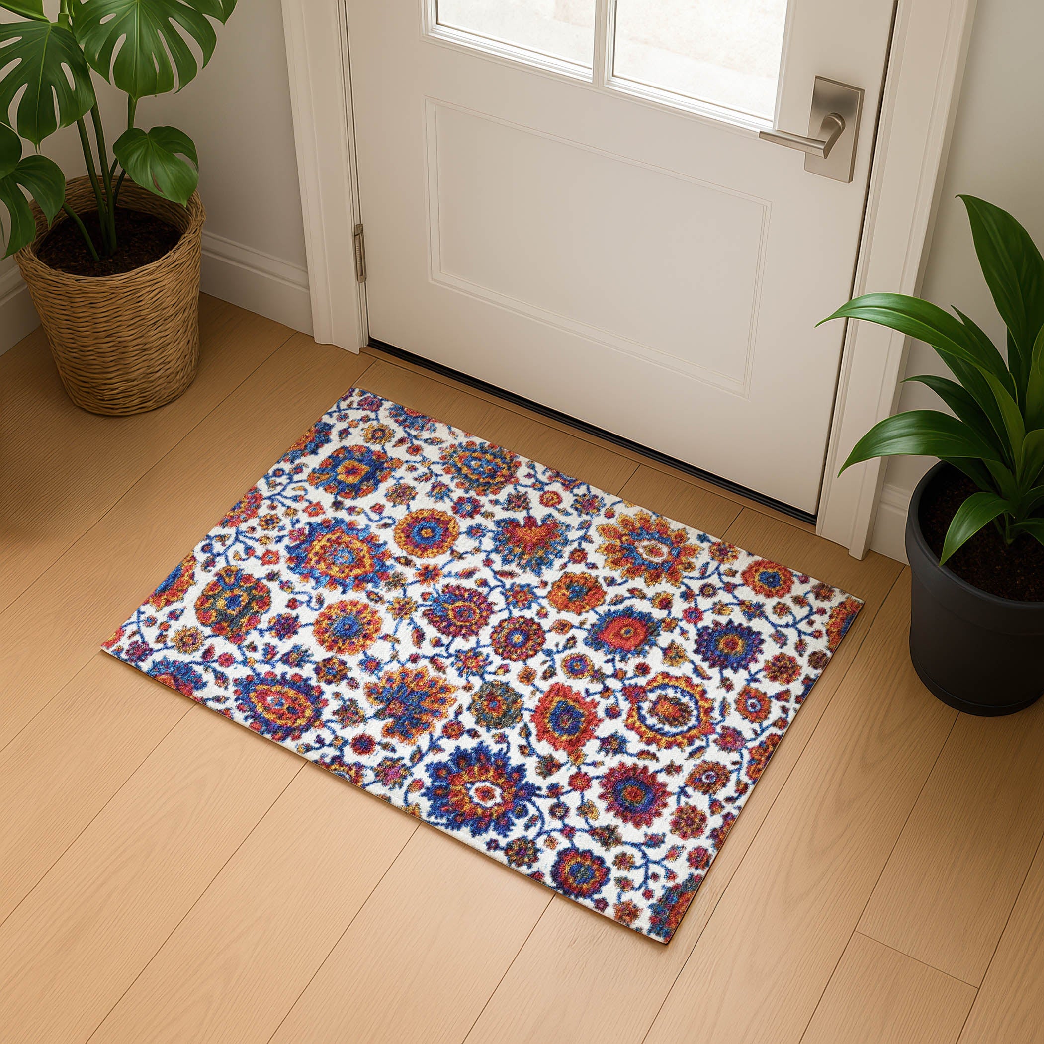 Seoul Machine Washable Traditional Red Rug 1'8" x 2'6" #shape_Rectangle