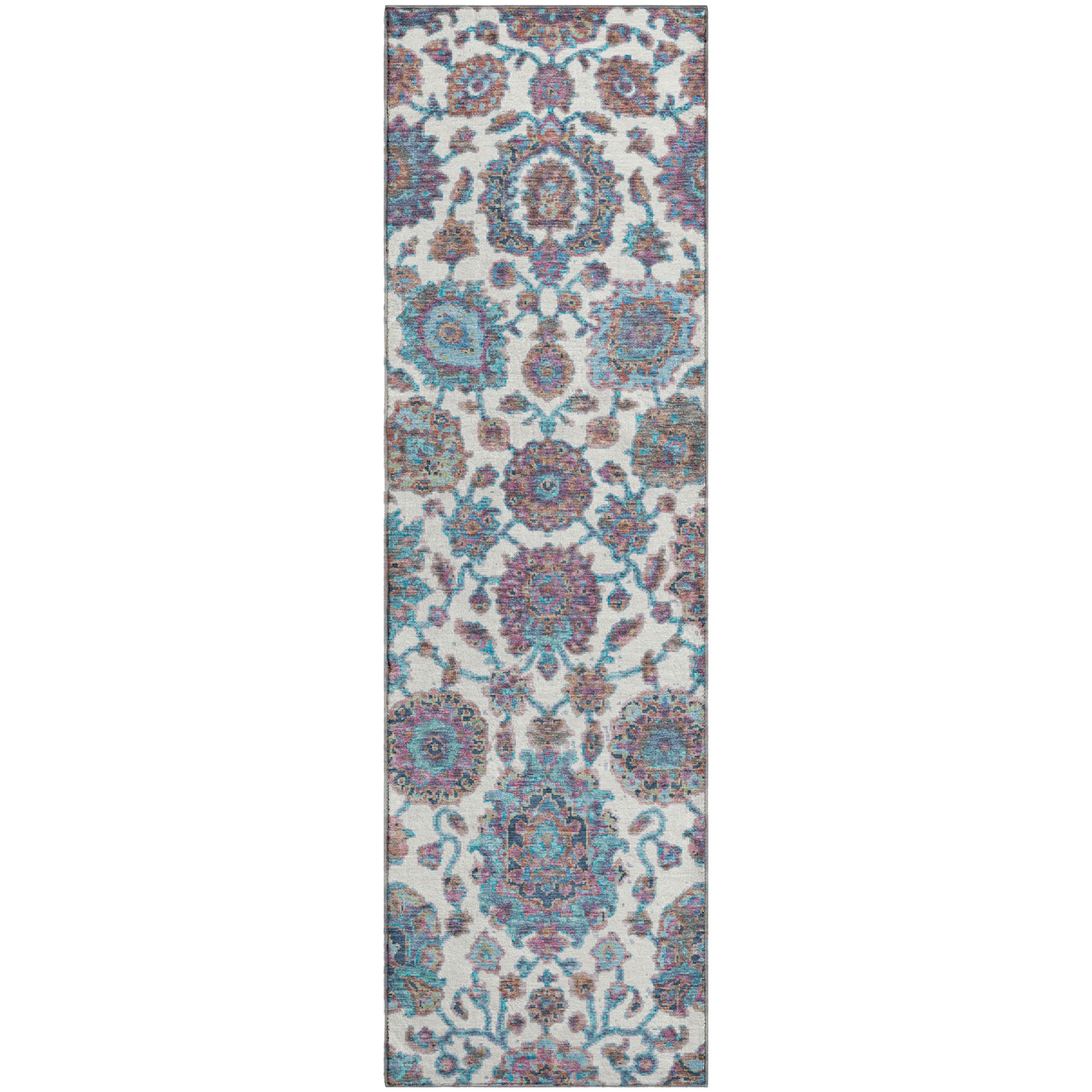 Seoul Machine Washable Traditional Teal Rug 2'3" x 7'6" #shape_Runner