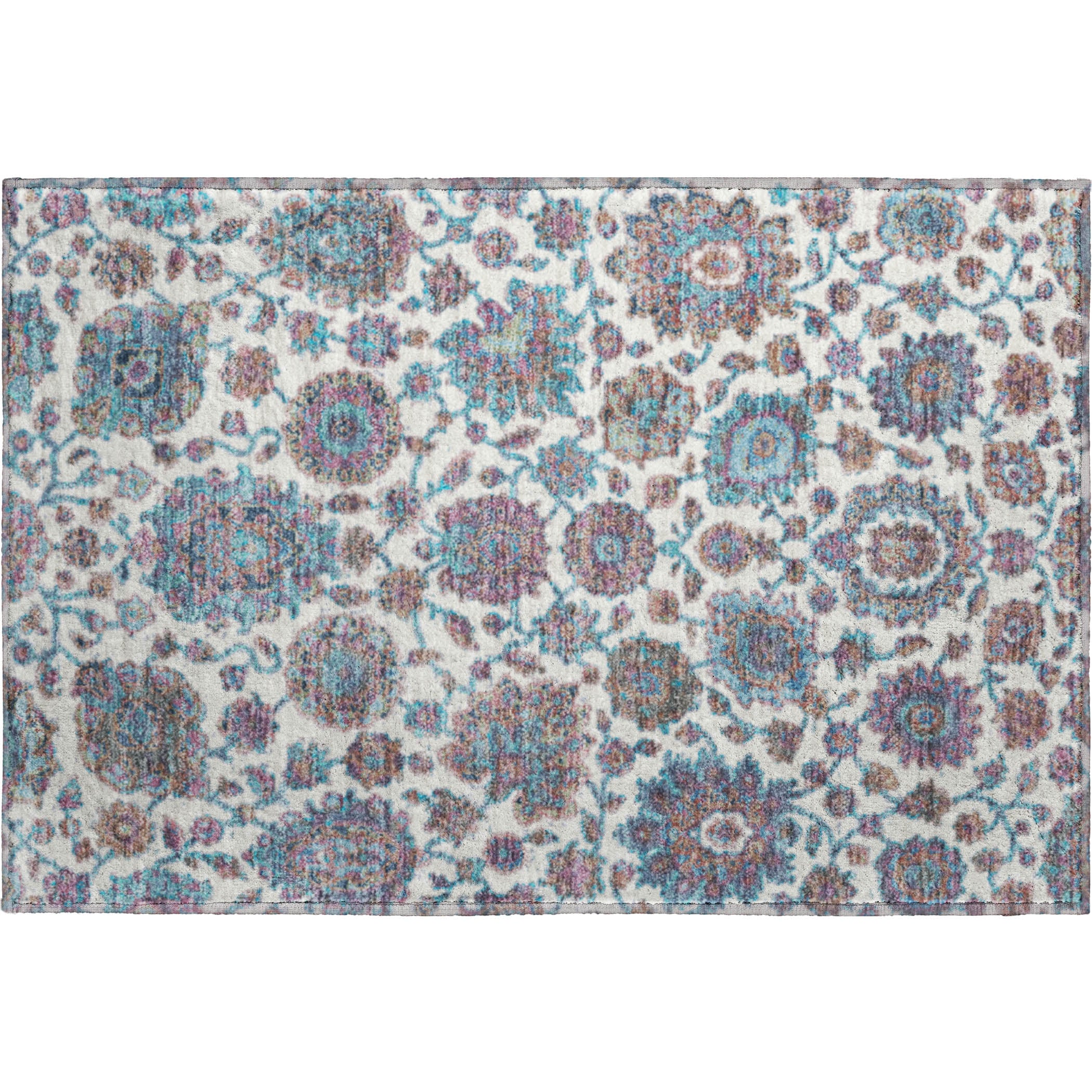 Seoul Machine Washable Traditional Teal Rug 1'8" x 2'6" #shape_Rectangle