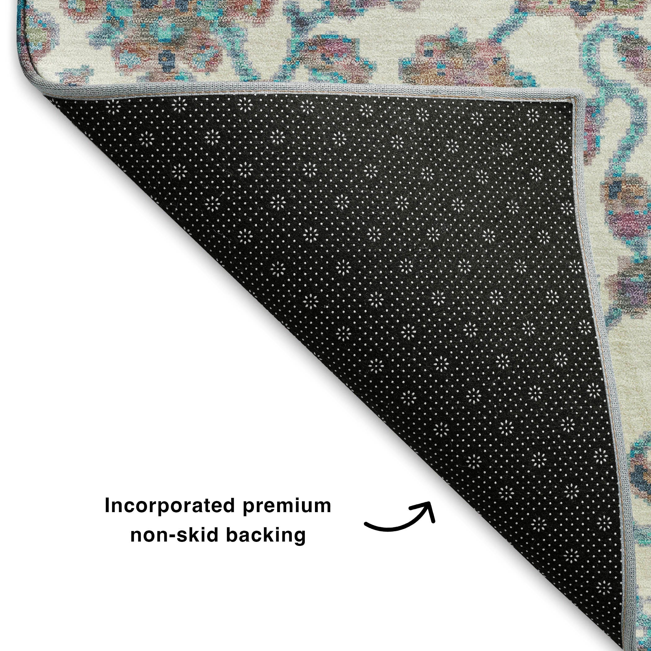 Seoul Machine Washable Traditional Teal Rug 1'8" x 2'6" #shape_Rectangle