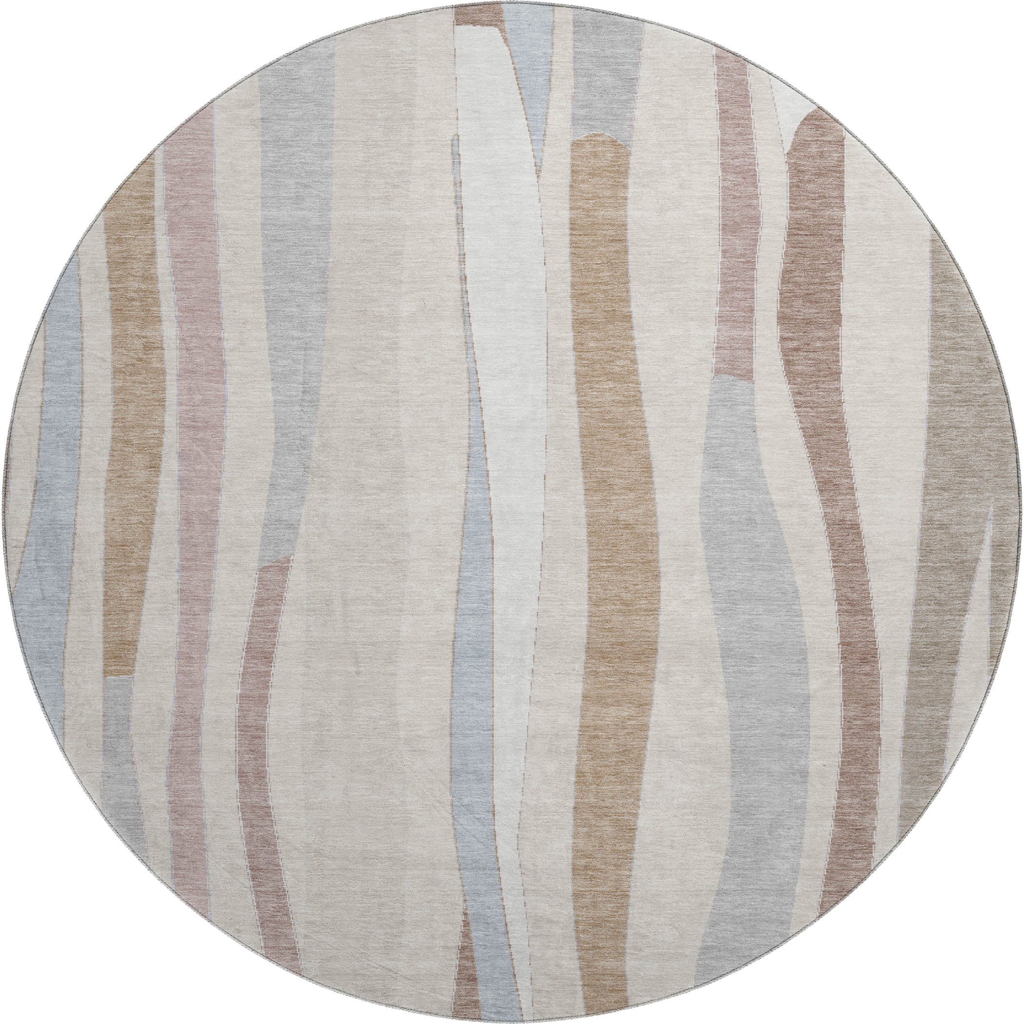 Zanzibar Machine Washable Transitional Beige Brown Rug 8' x 8' #shape_Round