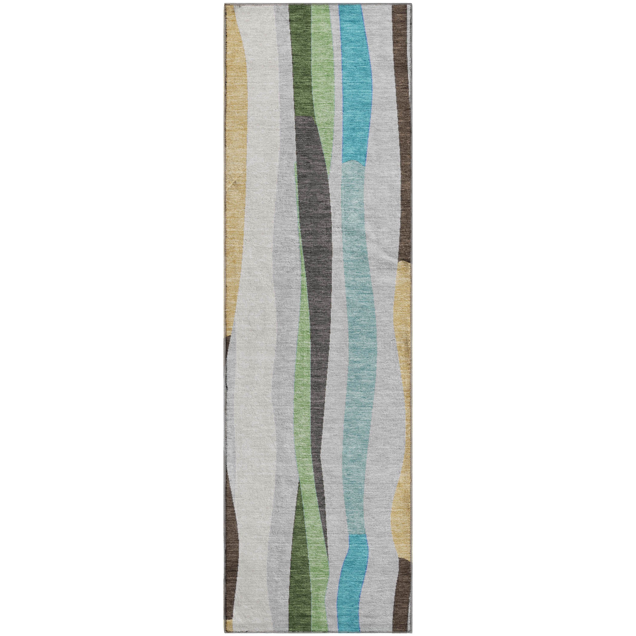 Zanzibar Machine Washable Transitional Green Rug 2'3" x 7'6" #shape_Runner