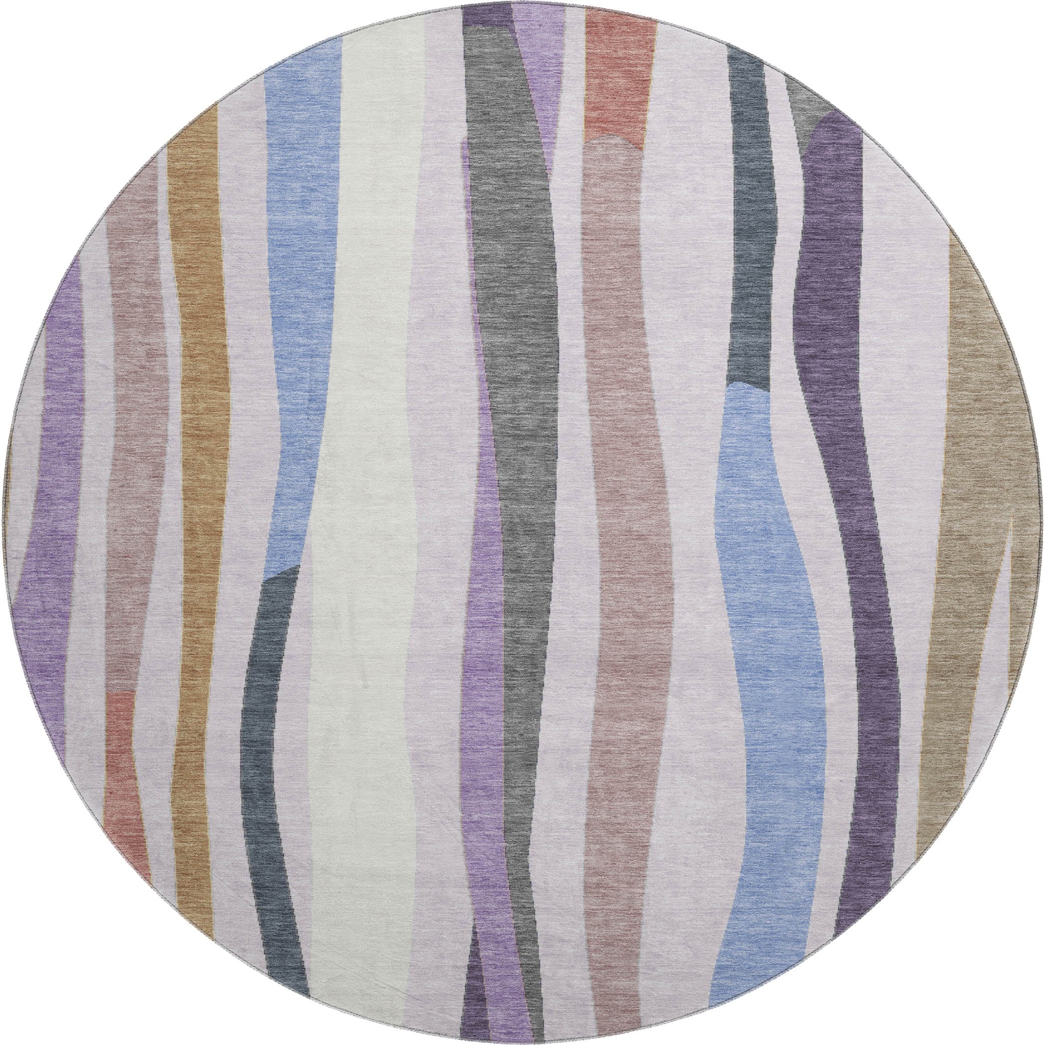 Zanzibar Machine Washable Transitional Lavender Purple Rug 8' x 8' #shape_Round