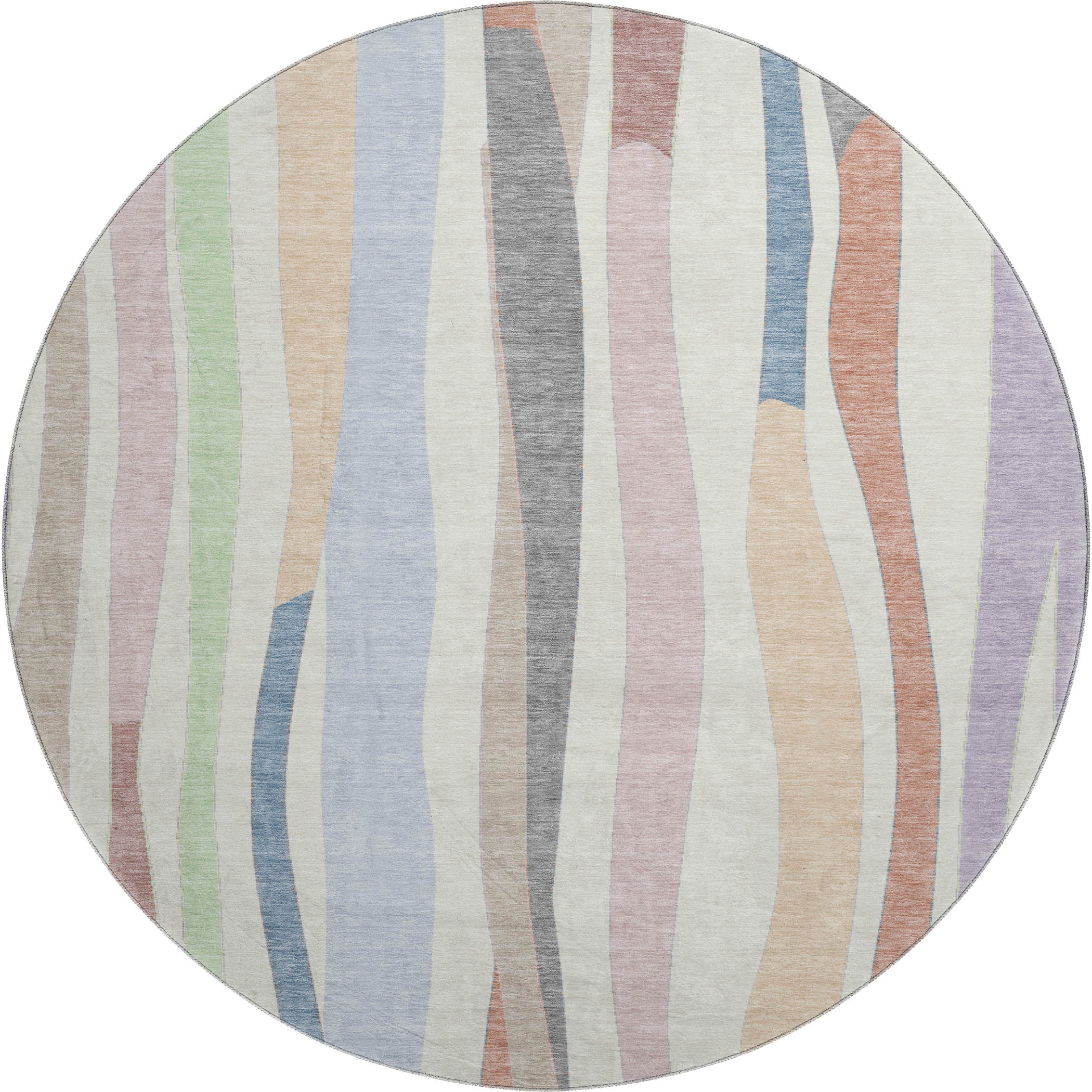 Zanzibar Machine Washable Transitional Pearl Ivory Rug 8' x 8' #shape_Round