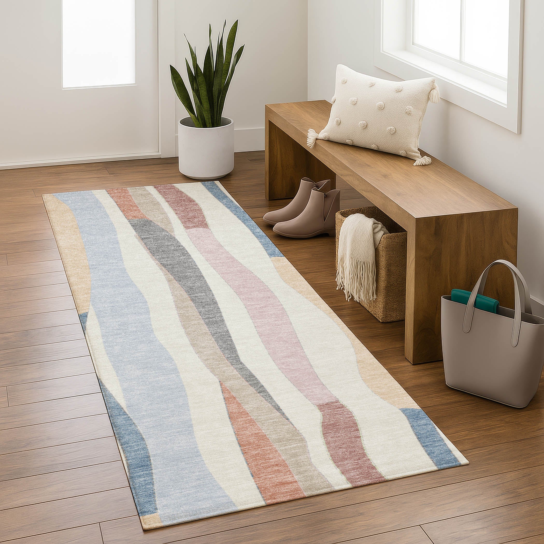 Zanzibar Machine Washable Transitional Pearl Ivory Rug 2'3" x 7'6" #shape_Runner