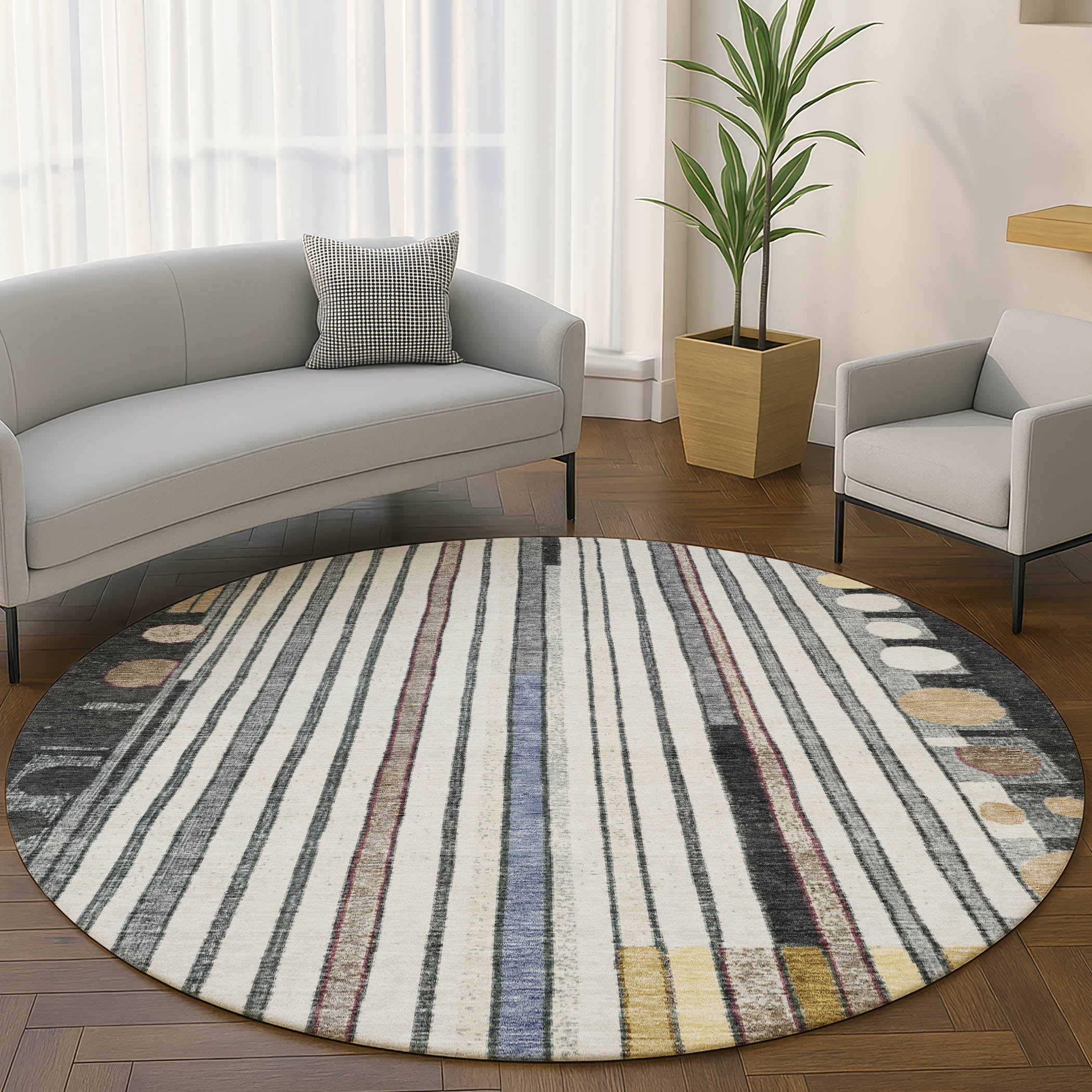 Lima Machine Washable Transitional Black Rug 8' x 8' #shape_Round
