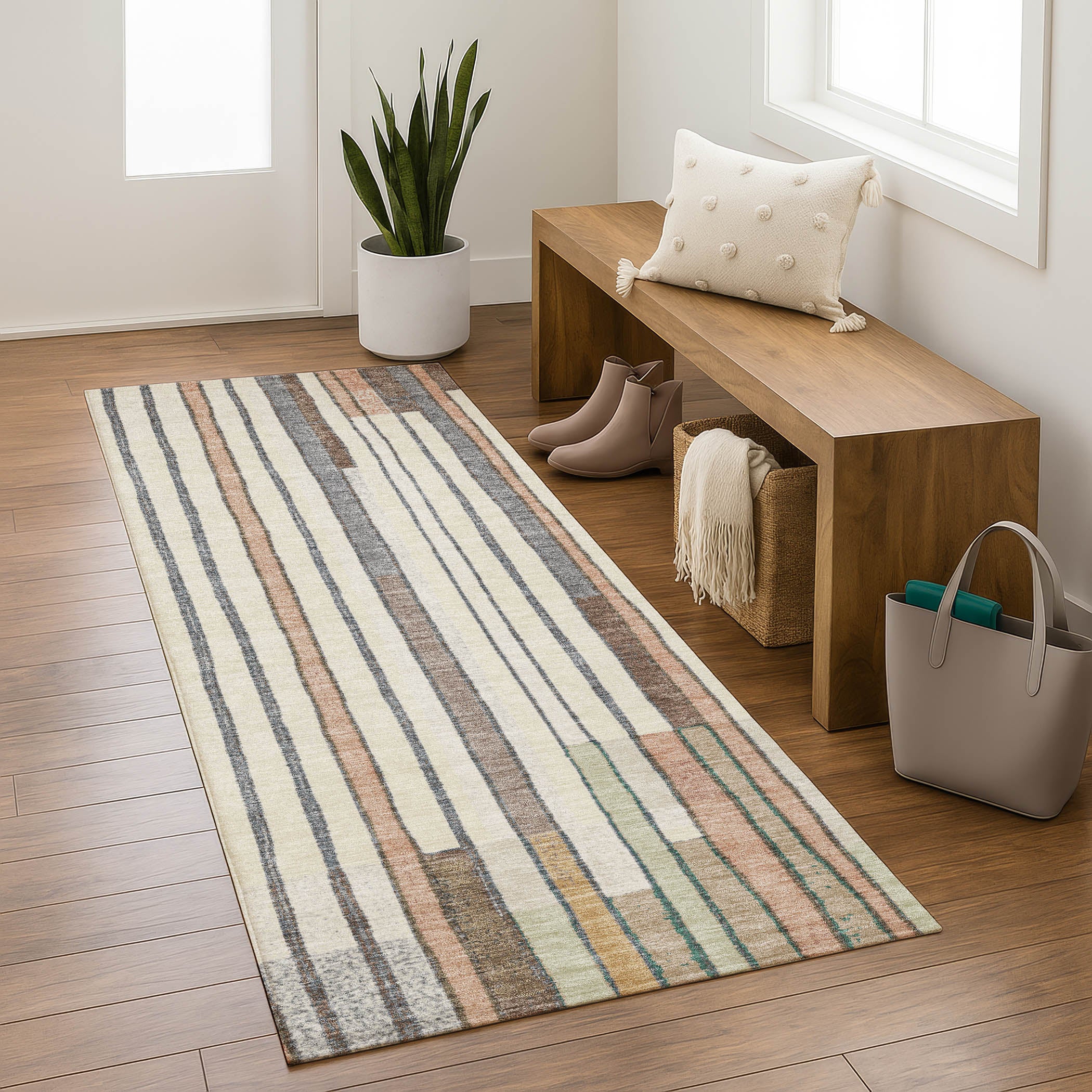 Lima Machine Washable Transitional Brown Rug 2'3" x 7'6" #shape_Runner