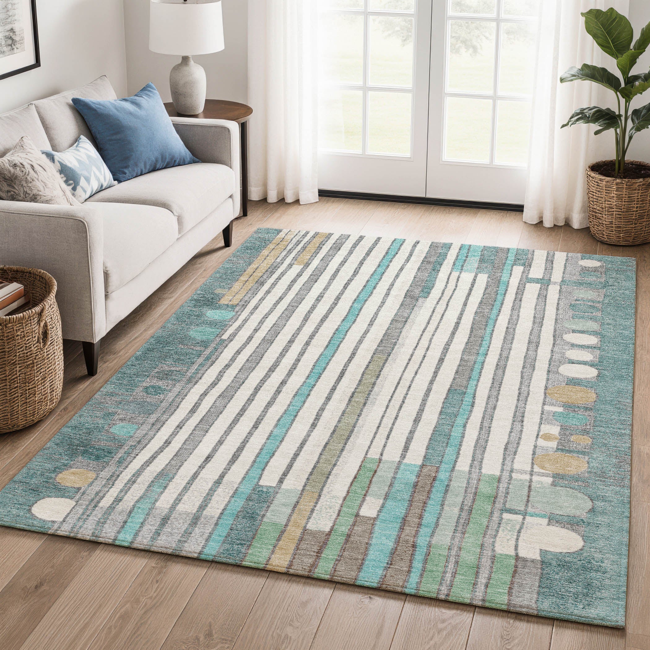 Lima Machine Washable Transitional Teal Rug 2'6" x 3'10" #shape_Rectangle