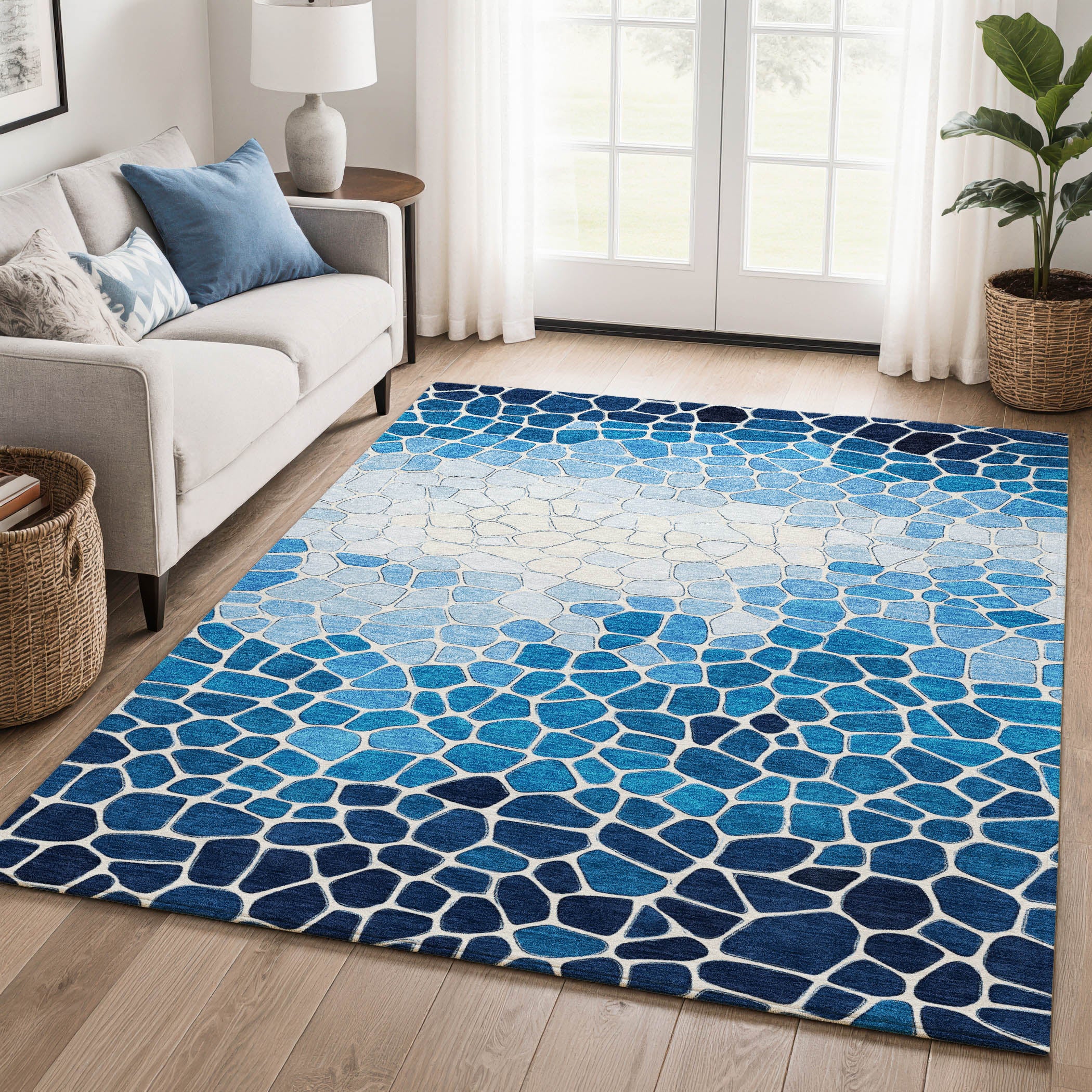 Ghent Machine Washable Transitional Blue Rug 2'6" x 3'10" #shape_Rectangle