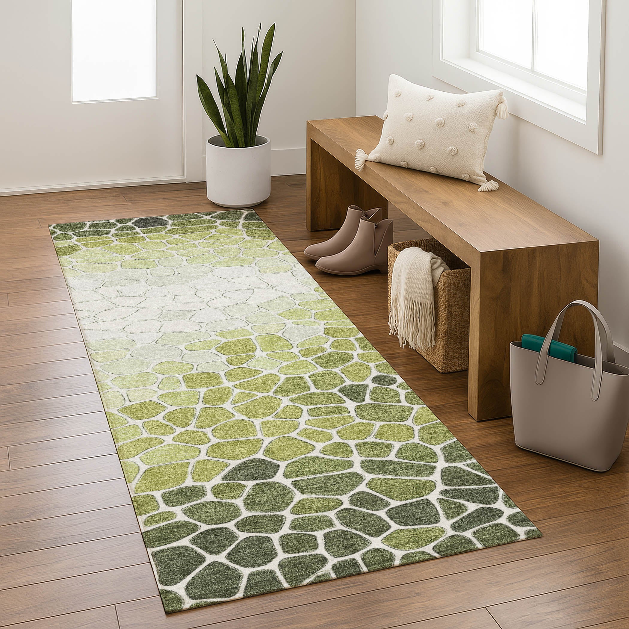 Ghent Machine Washable Transitional Green Rug 2'3" x 7'6" #shape_Runner
