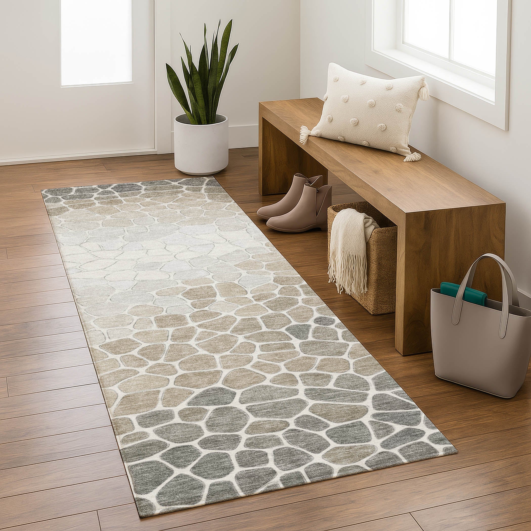 Ghent Machine Washable Transitional Taupe Brown Rug 2'3" x 7'6" #shape_Runner