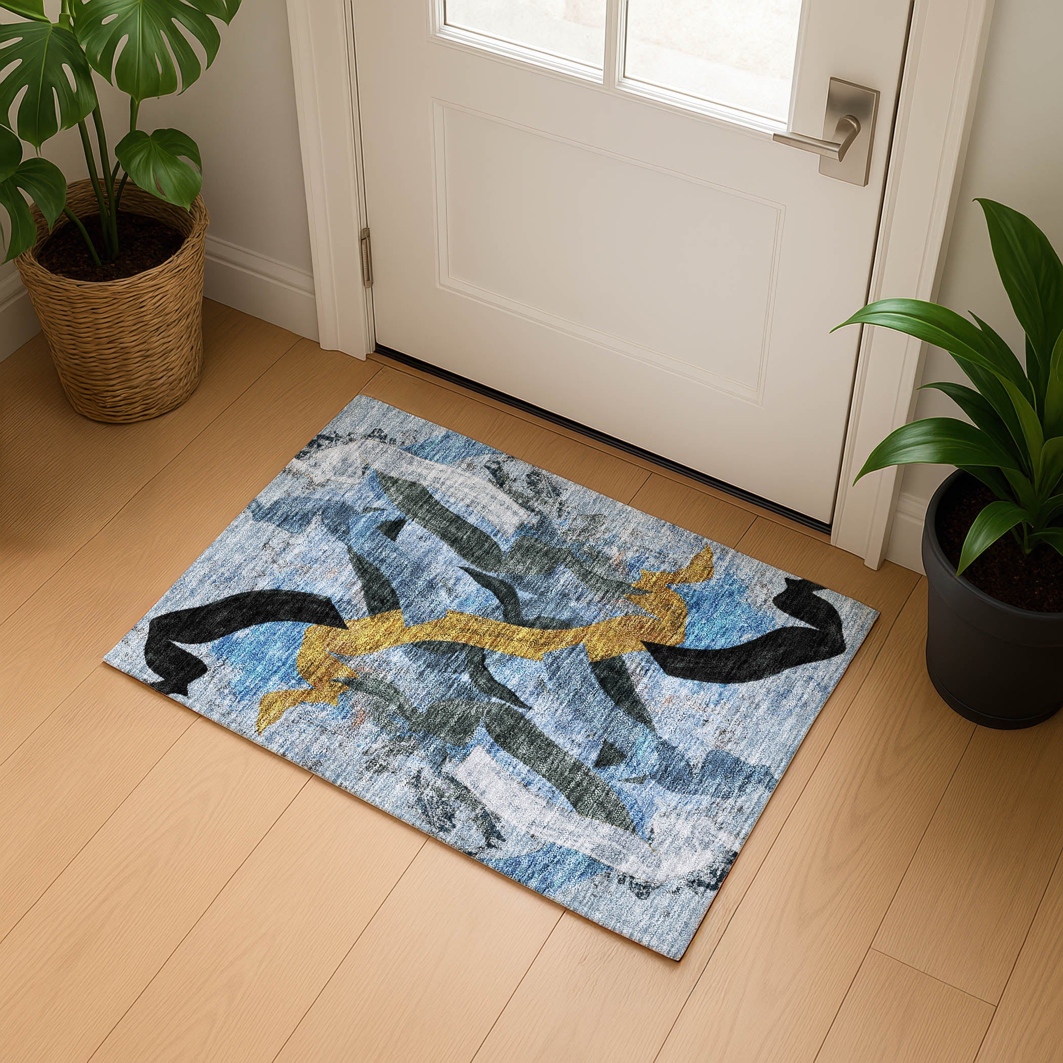 Athens Machine Washable Transitional Denim Blue Rug 1'8" x 2'6" #shape_Rectangle