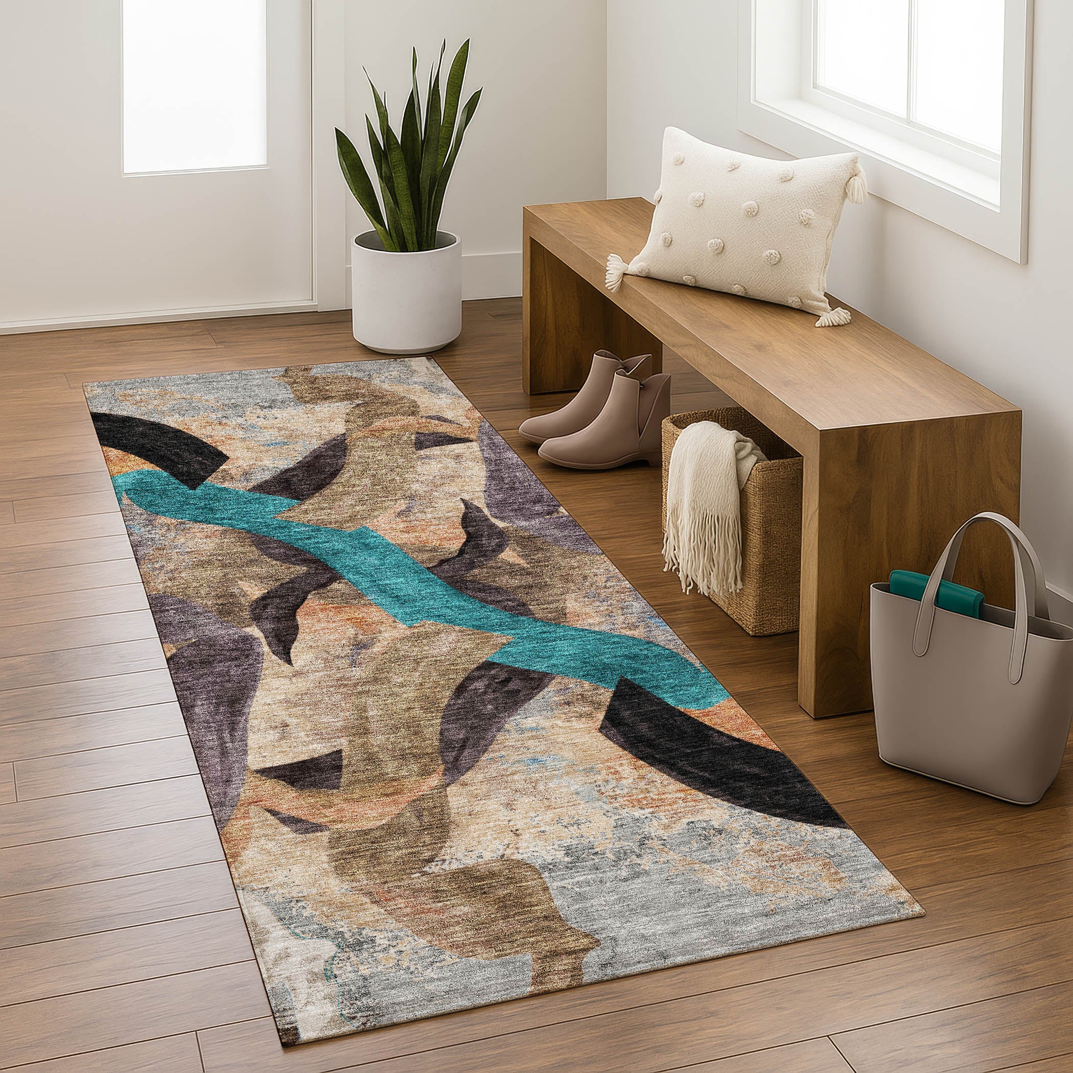 Athens Machine Washable Transitional Gray Rug 2'3" x 7'6" #shape_Runner