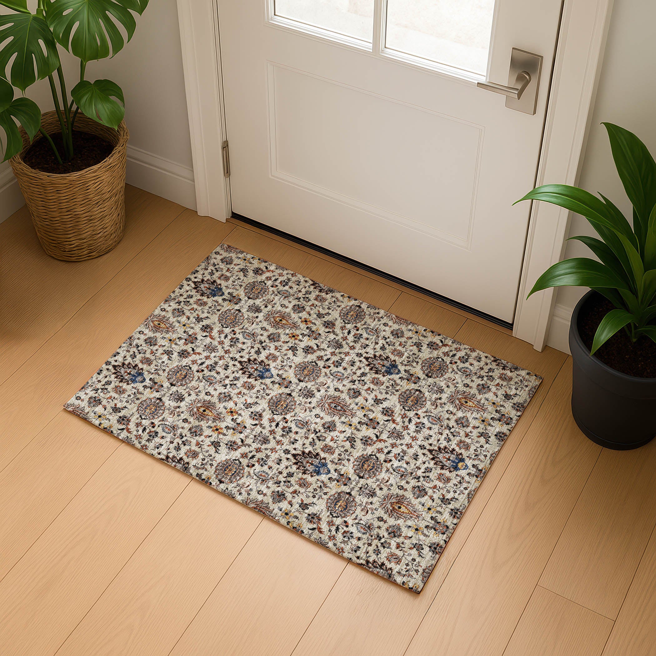 Hoi An Machine Washable Traditional Beige Brown Rug 1'8" x 2'6" #shape_Rectangle