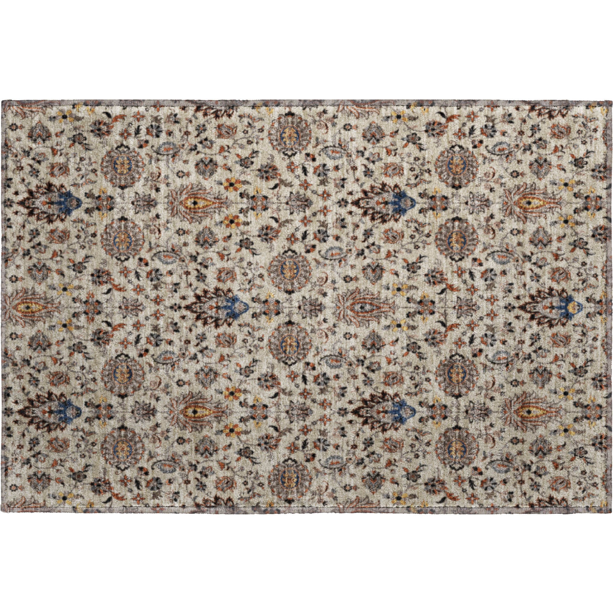 Hoi An Machine Washable Traditional Beige Brown Rug 1'8" x 2'6" #shape_Rectangle