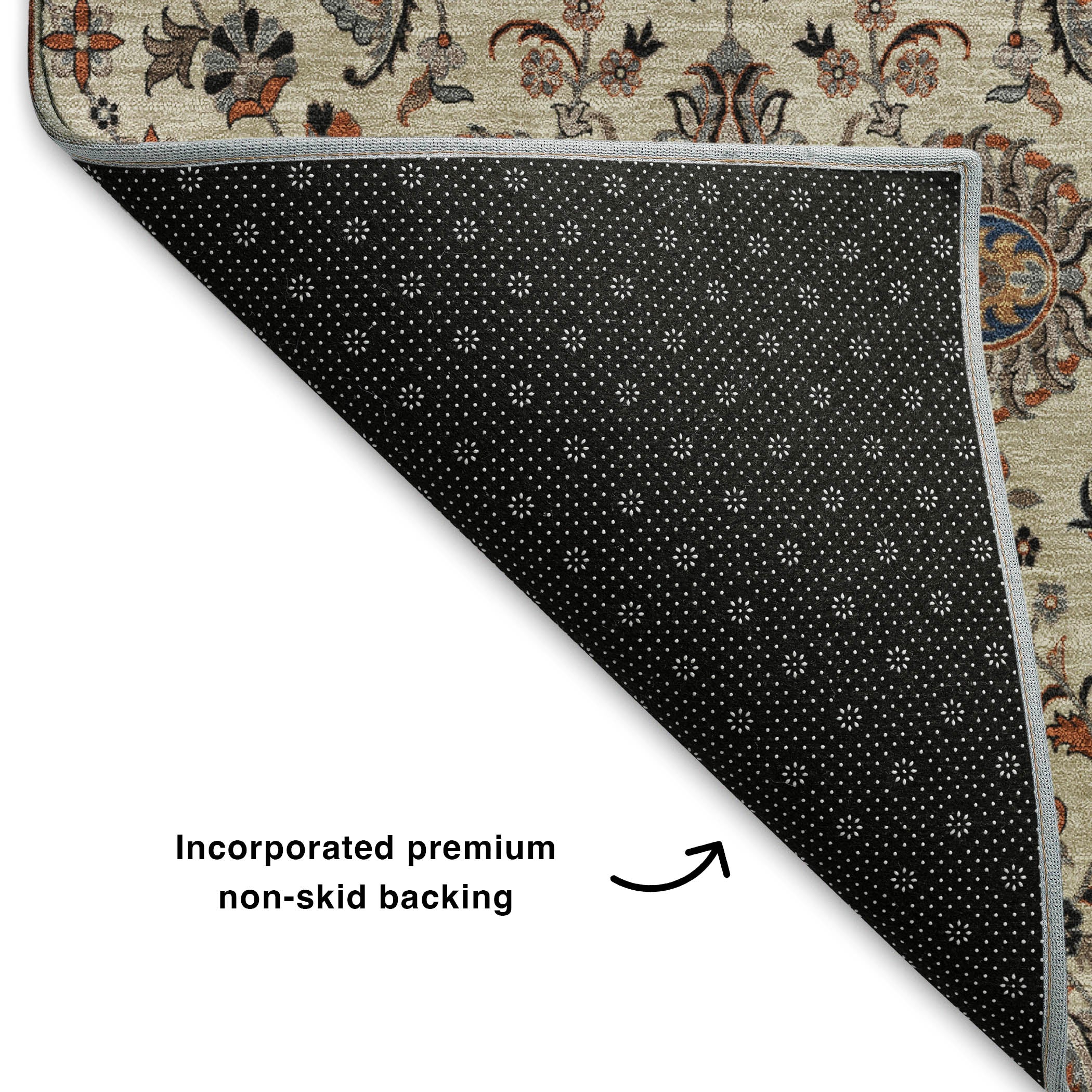 Hoi An Machine Washable Traditional Beige Brown Rug 1'8" x 2'6" #shape_Rectangle
