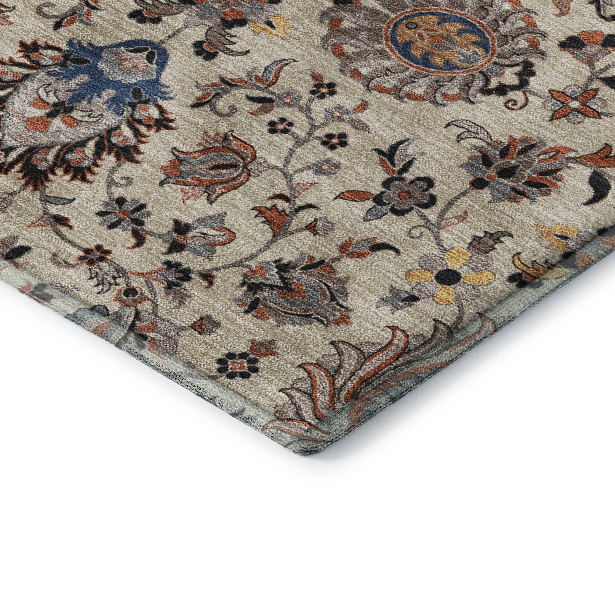 Hoi An Machine Washable Traditional Beige Brown Rug 1'8" x 2'6" #shape_Rectangle