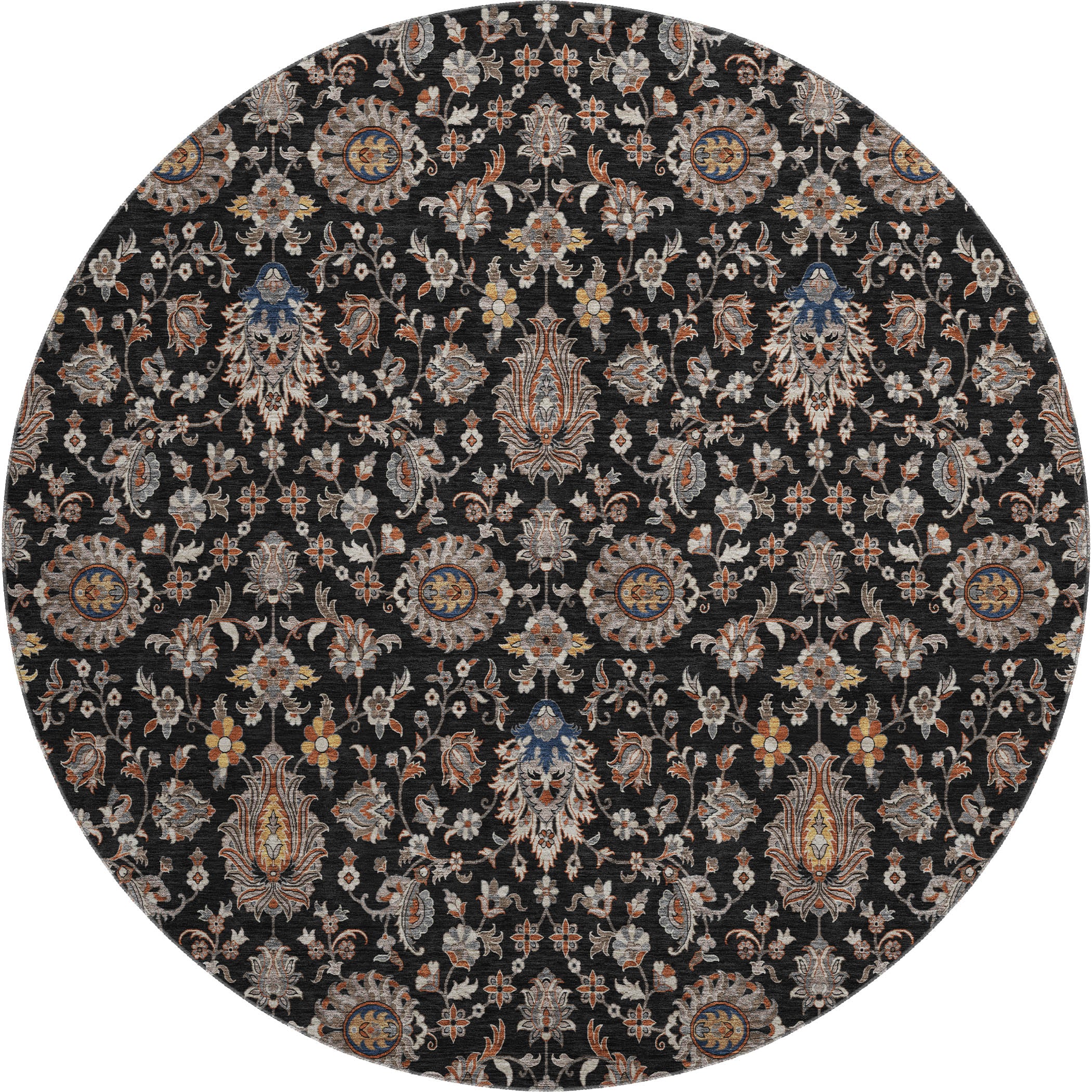Hoi An Machine Washable Traditional Black Rug 8' x 8' #shape_Round