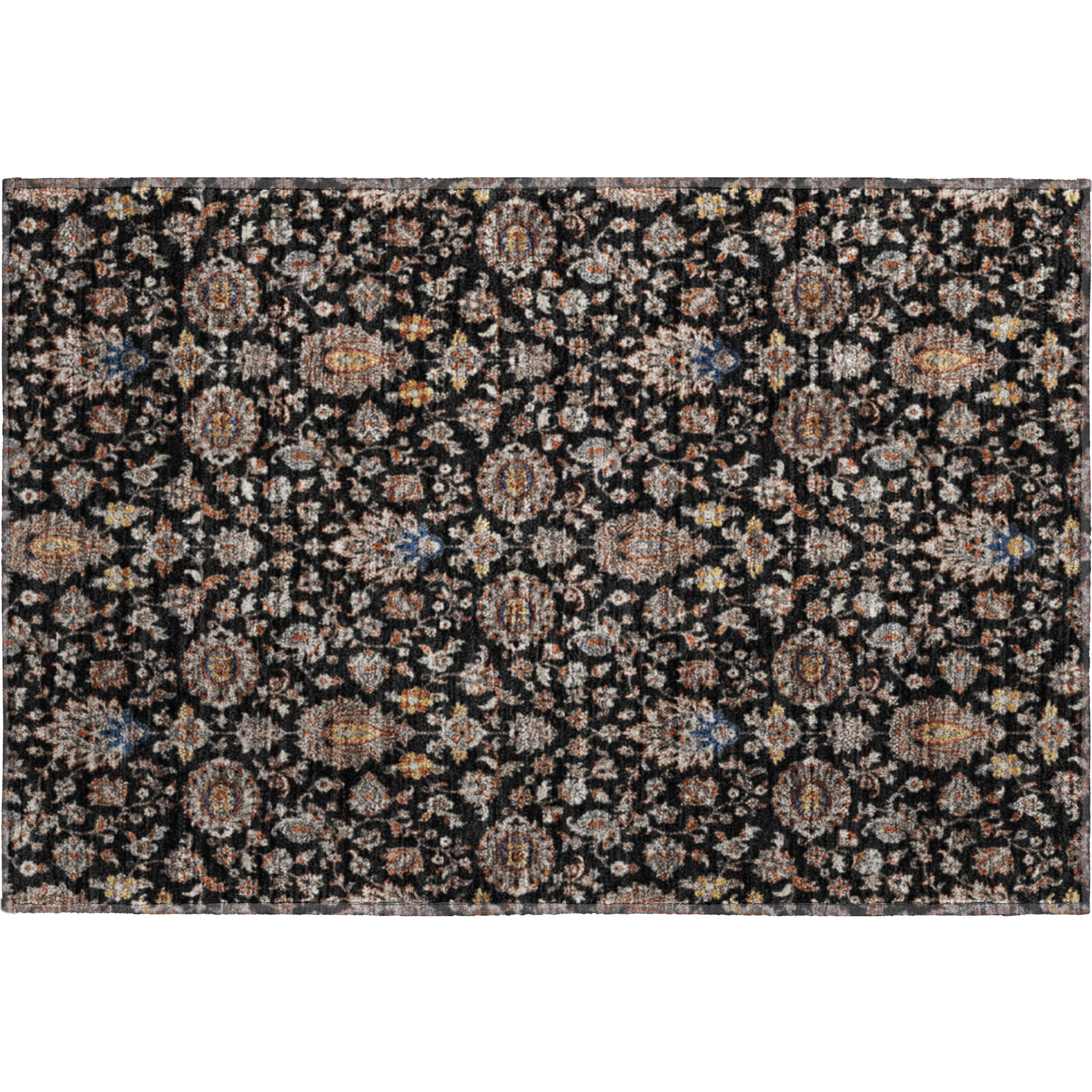 Hoi An Machine Washable Traditional Black Rug 1'8" x 2'6" #shape_Rectangle