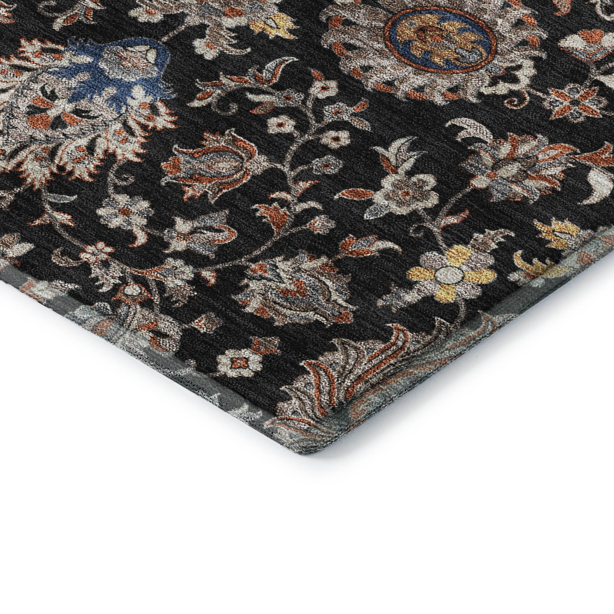 Hoi An Machine Washable Traditional Black Rug 1'8" x 2'6" #shape_Rectangle