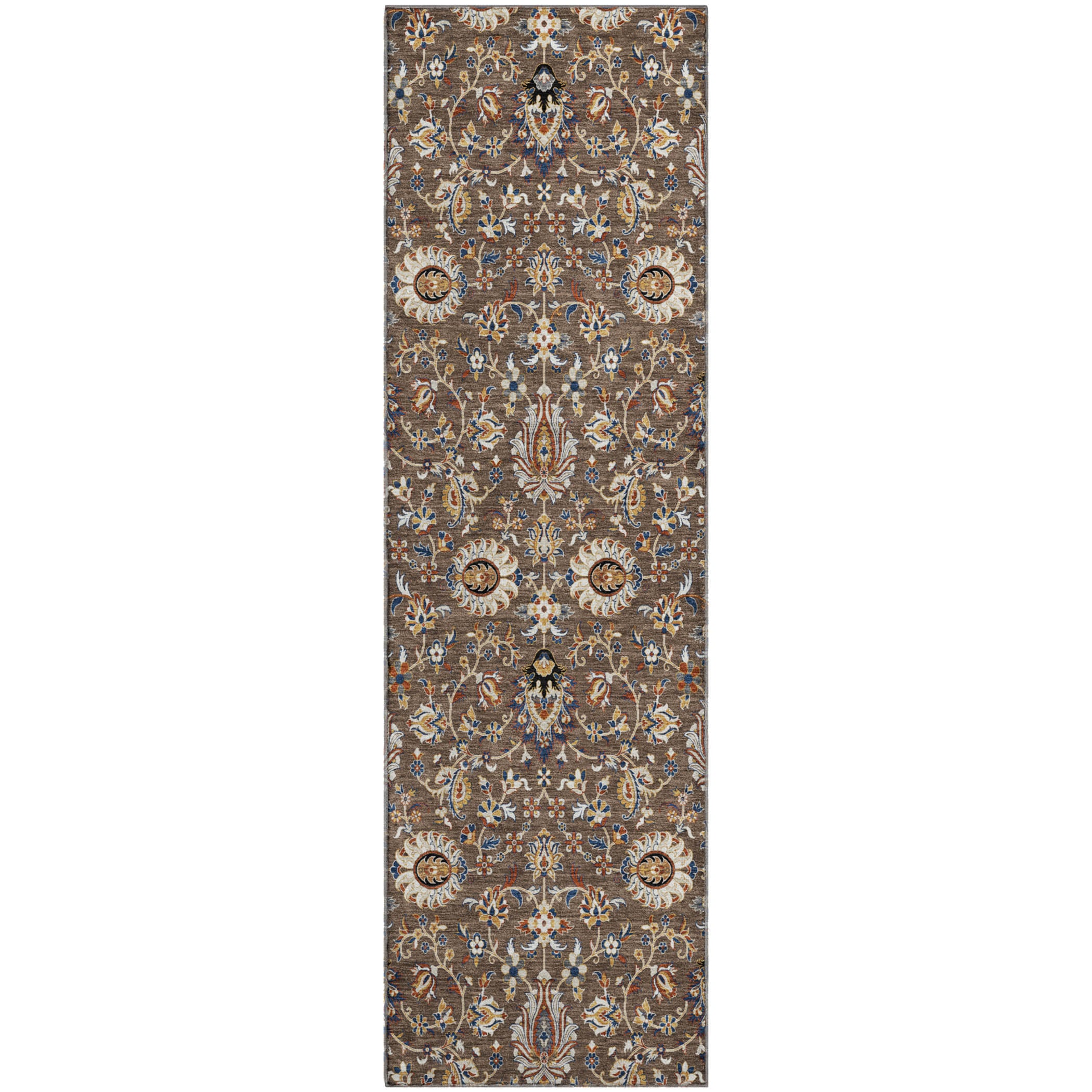 Hoi An Machine Washable Traditional Chocolate Brown Rug 2'3" x 7'6" #shape_Runner