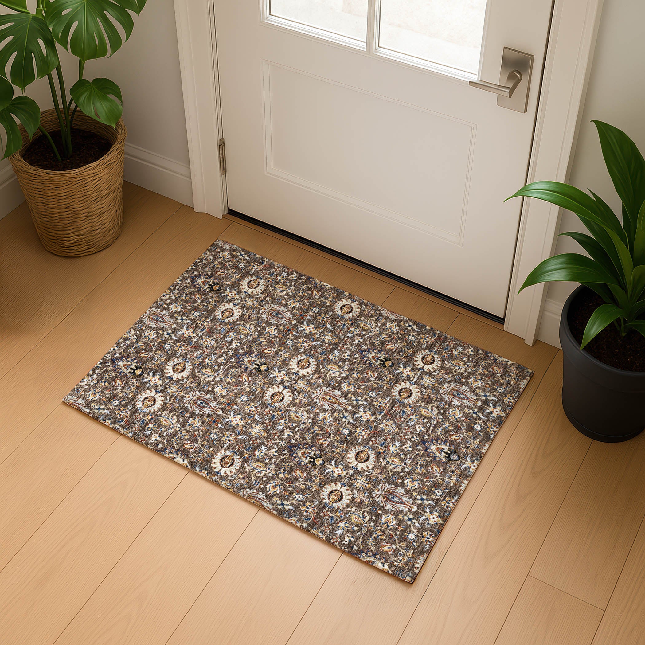 Hoi An Machine Washable Traditional Chocolate Brown Rug 1'8" x 2'6" #shape_Rectangle