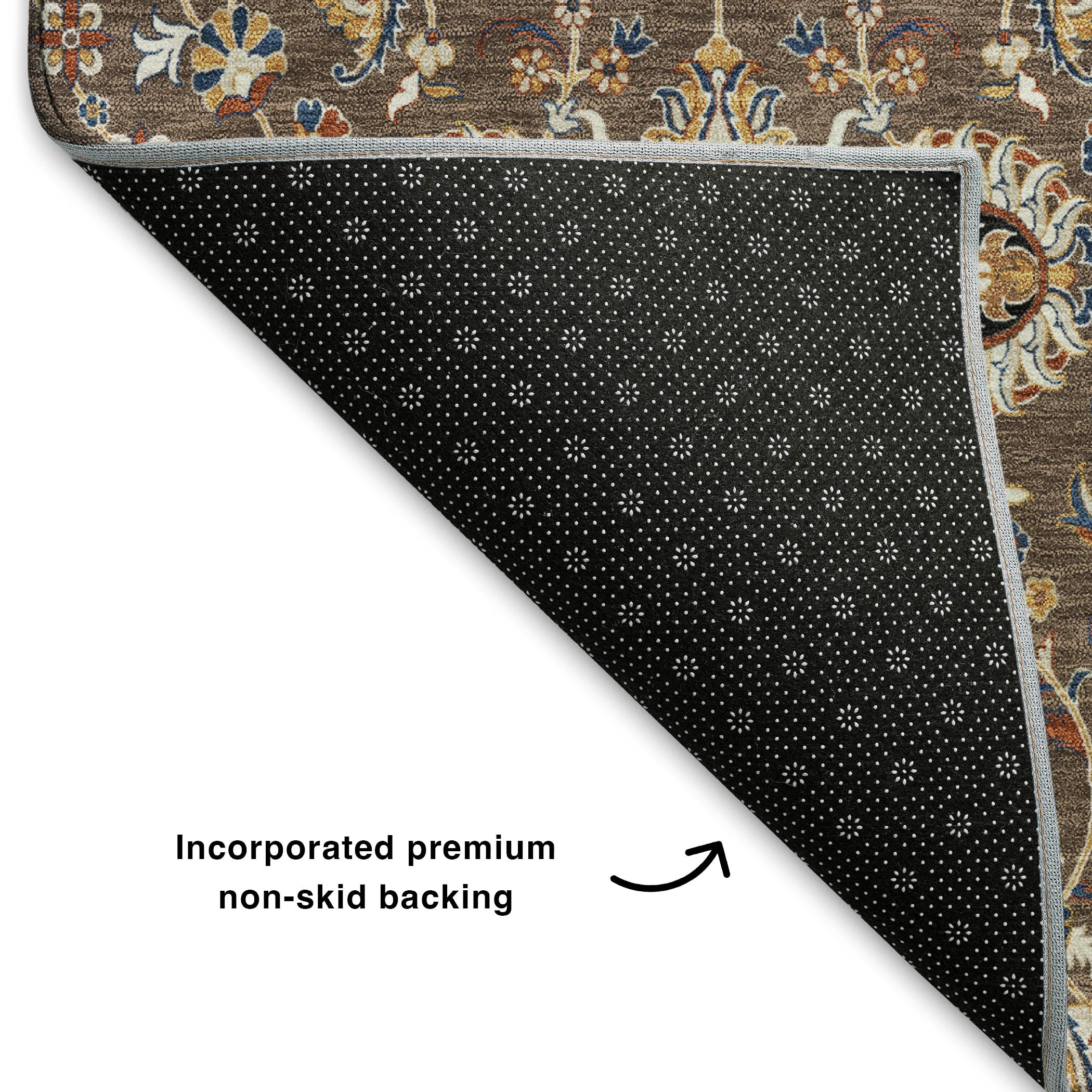 Hoi An Machine Washable Traditional Chocolate Brown Rug 1'8" x 2'6" #shape_Rectangle