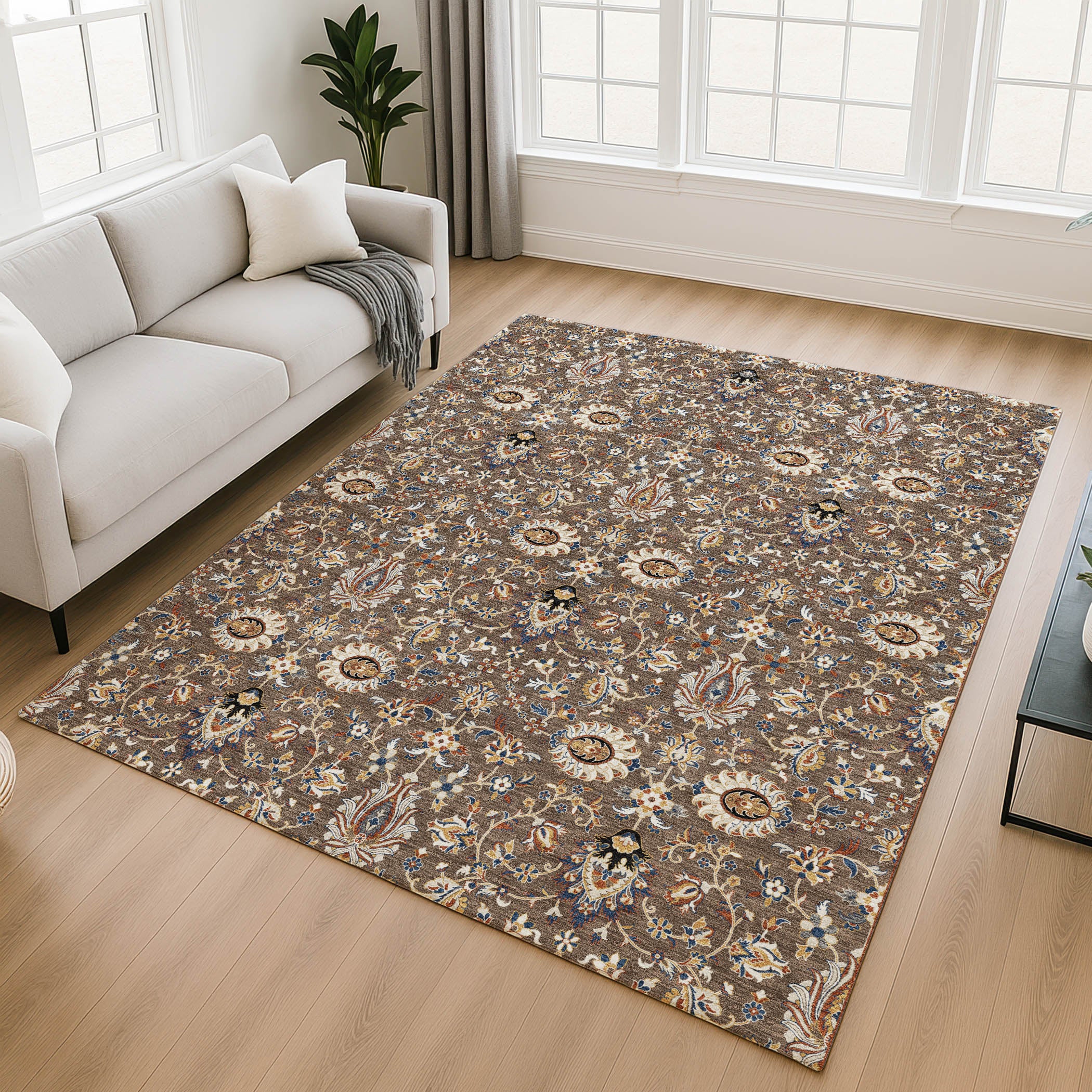 Hoi An Machine Washable Traditional Chocolate Brown Rug 2'6" x 3'10" #shape_Rectangle